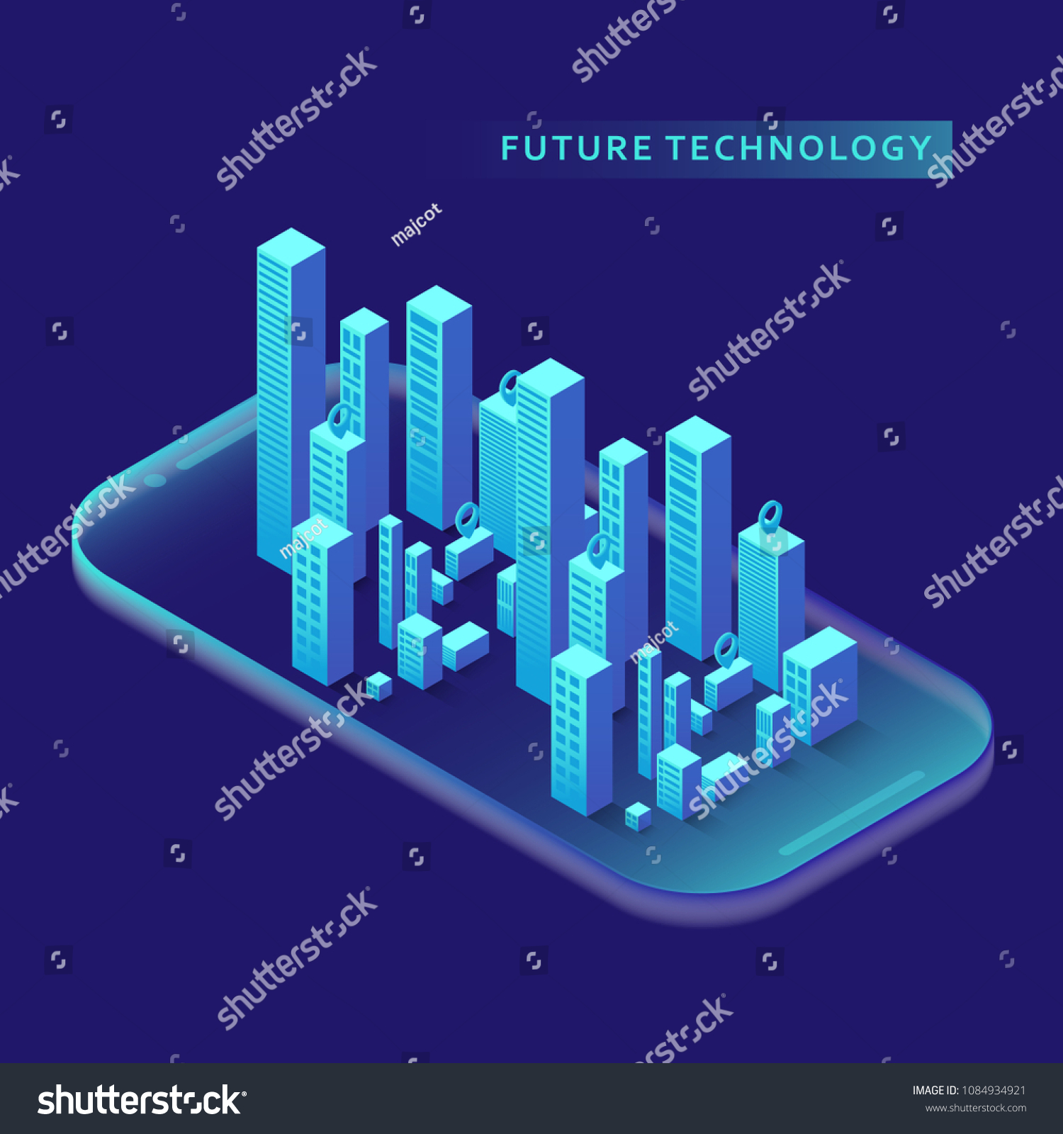 Smartphone with graphs in isometric design style on colored background. Graphic concept for your design.