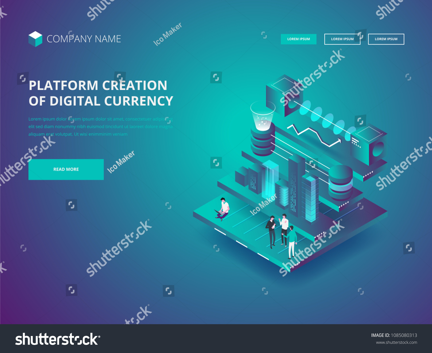 Cryptocurrency and blockchain. Platform creation of digital currency. Header for Website. Business  analytics and management. Vector illustration 