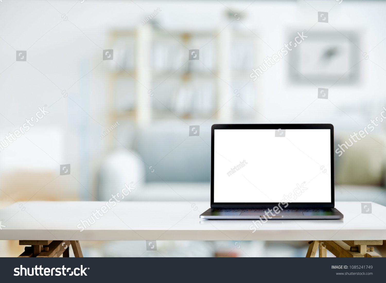 Mock up : Contemporary workspace with laptop computer at living room in home