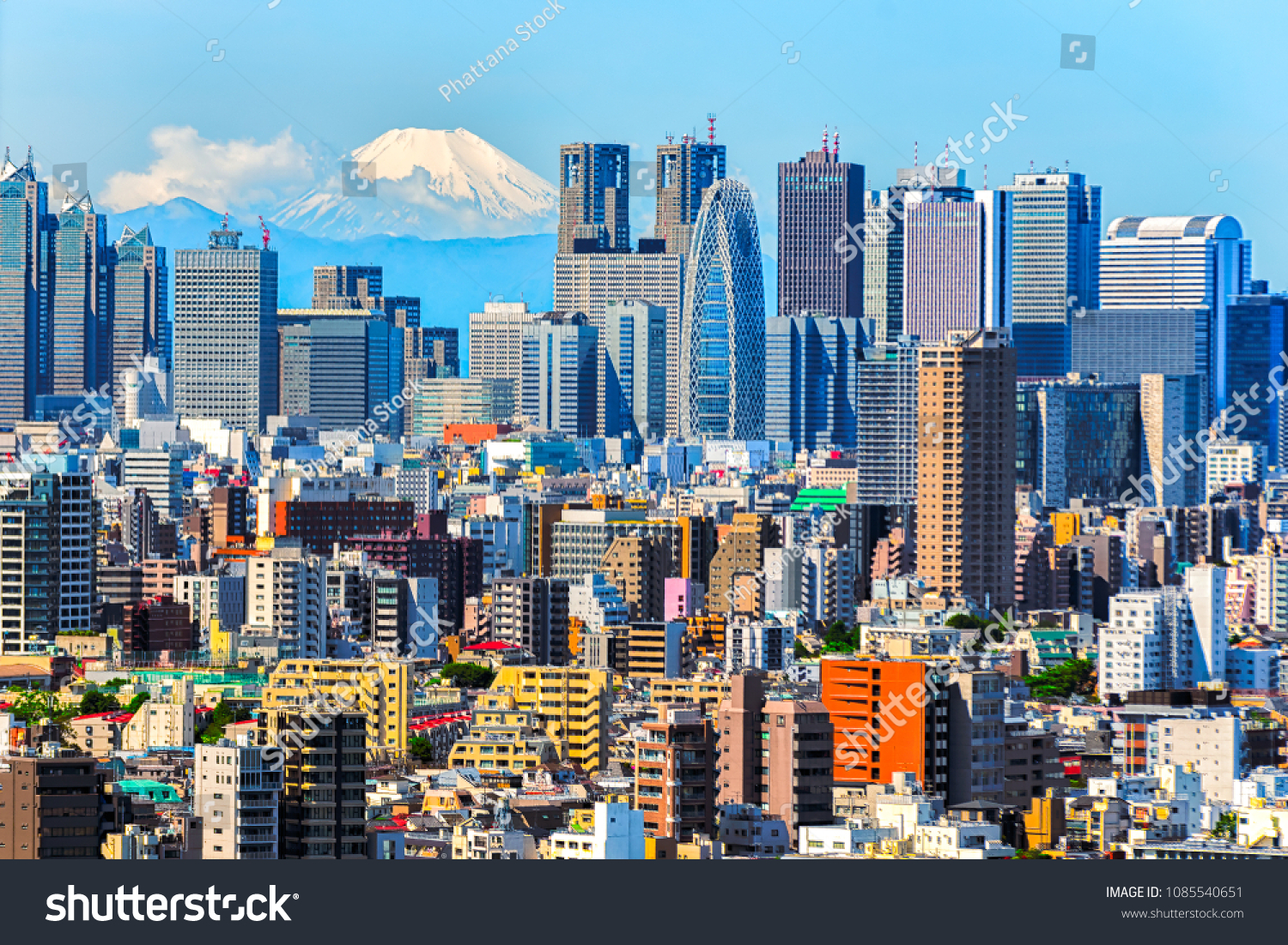 Tokyo  Shinjuku building cityscape and Mt. Fuji at Behind.