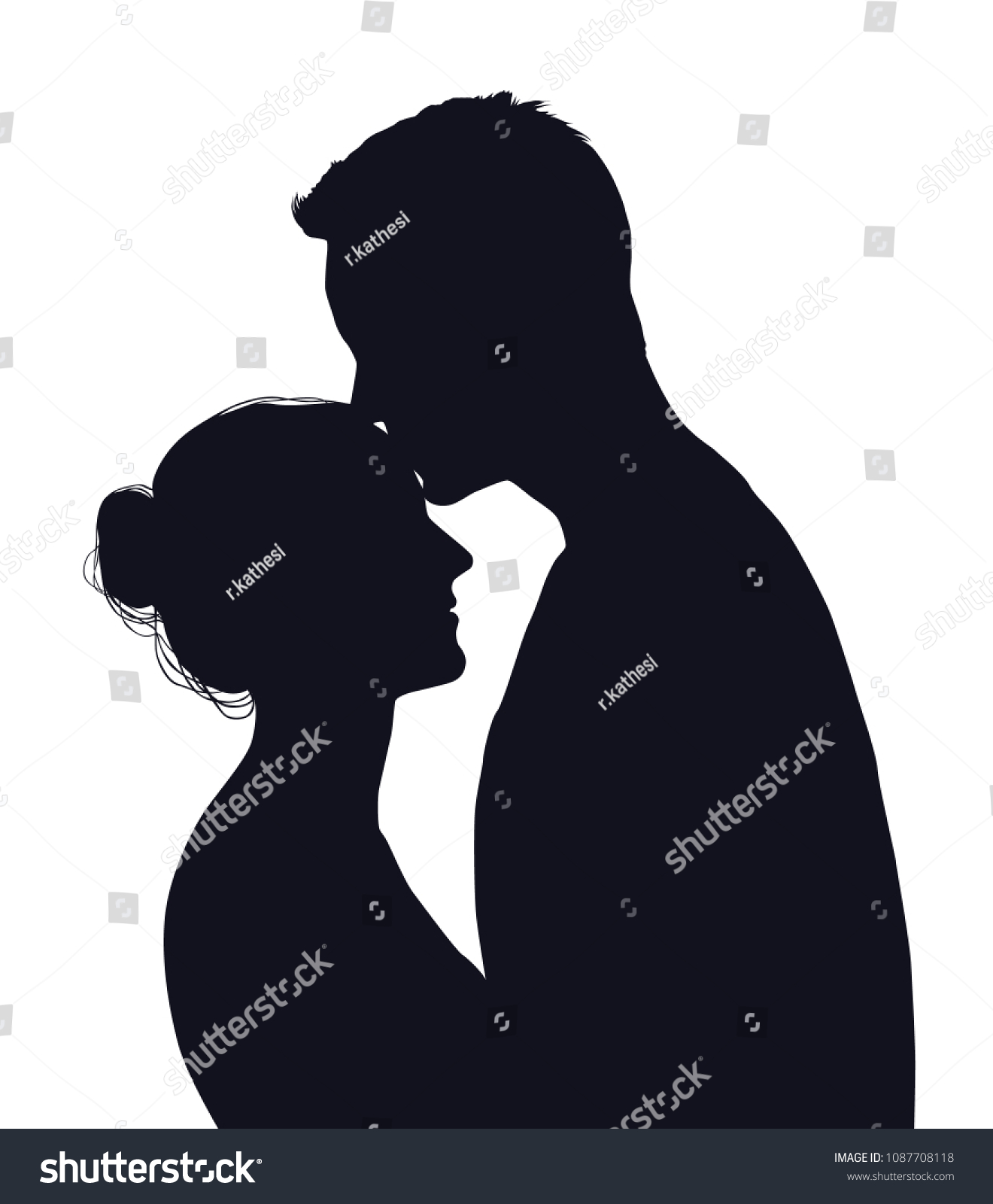 Vector silhouette of happy couple isolated on white background