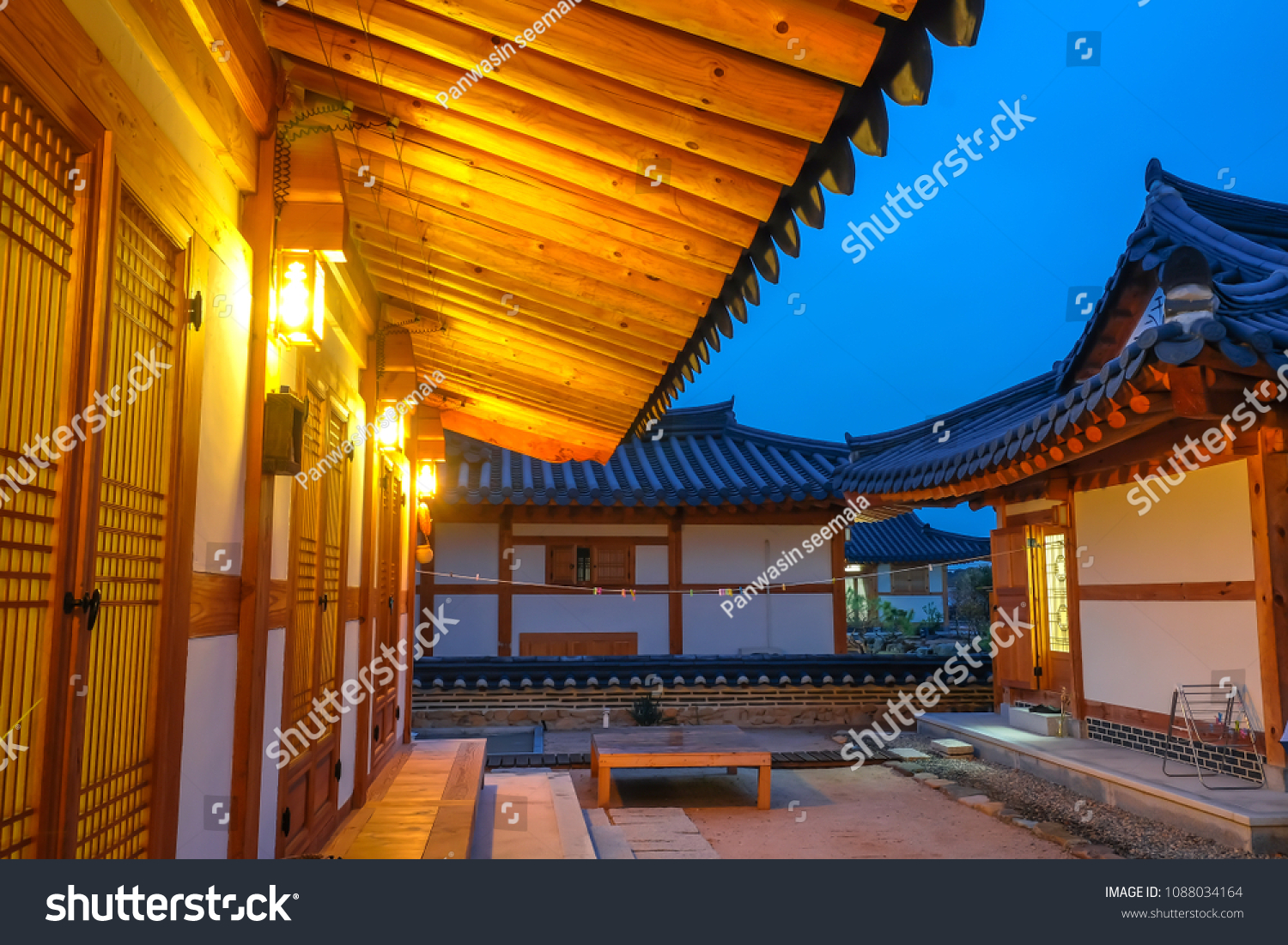 Korean traditional house. Korean traditional roof. Korean Hanok village in Gyeongju city  South Korea.