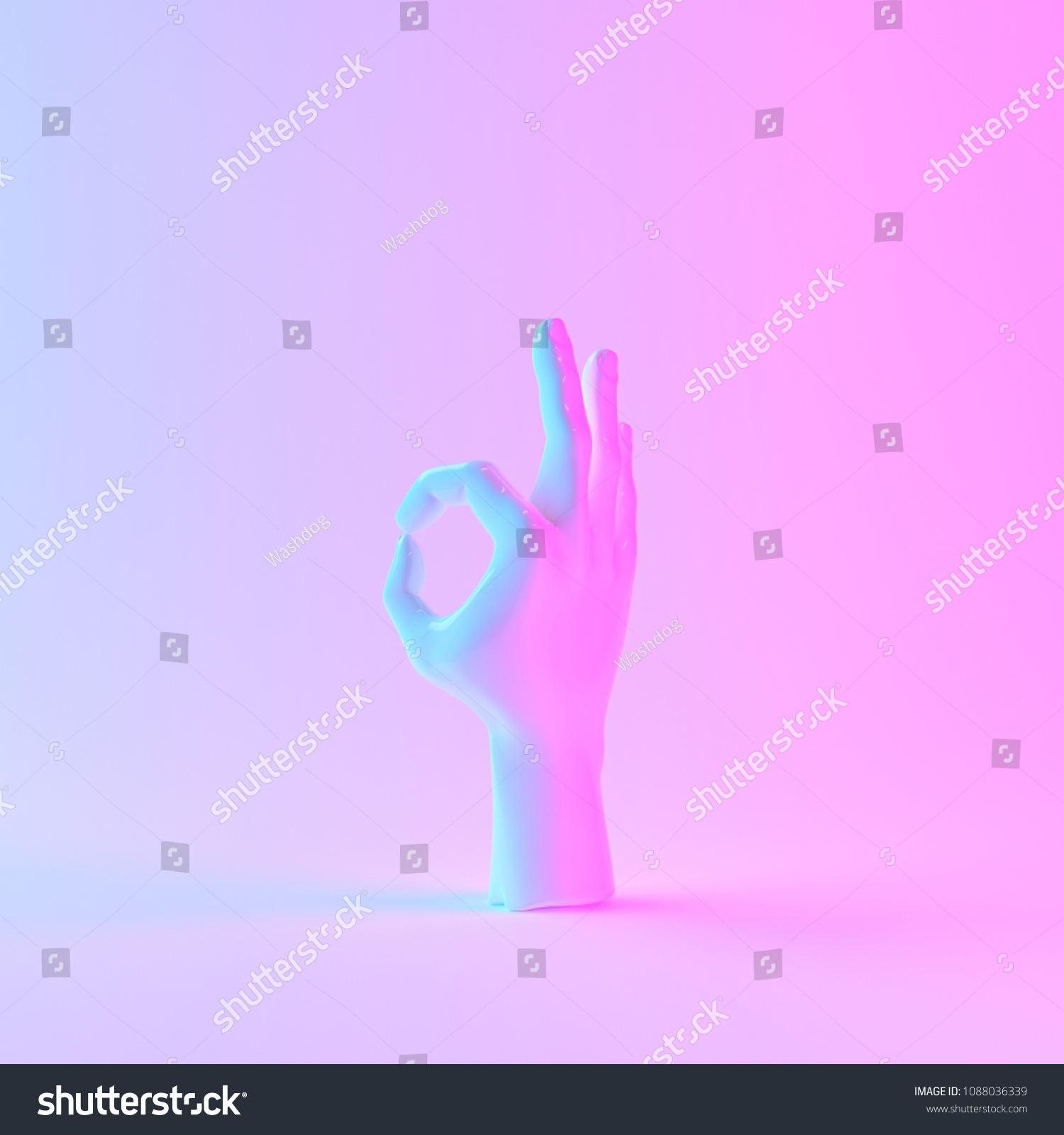 Holographic hand sculpture  Minimal holographic art  3d illustration.
