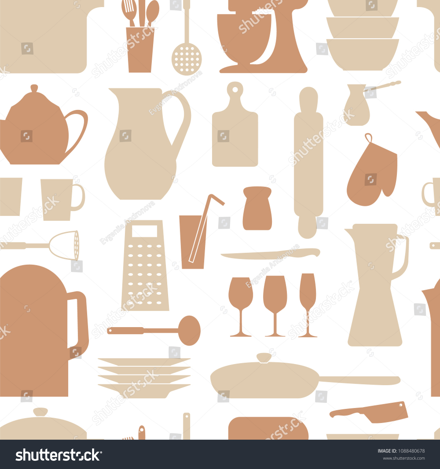 Seamless vector pattern. Kitchen background. Cooking utensils and kitchen tools. Seamless kitchen vector background with icons.