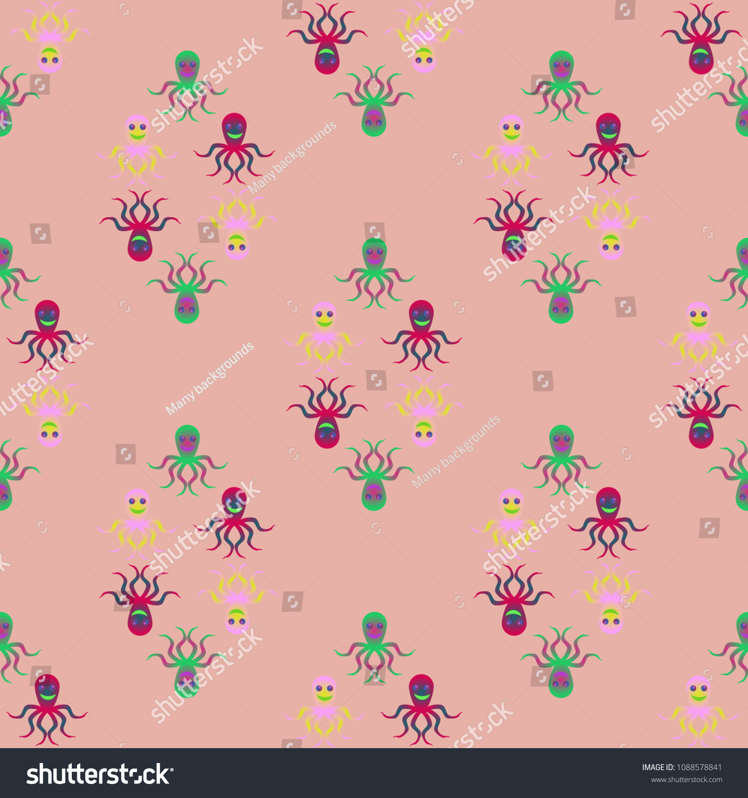 Amazing new animal multicolored childish sea octopus background seamless.