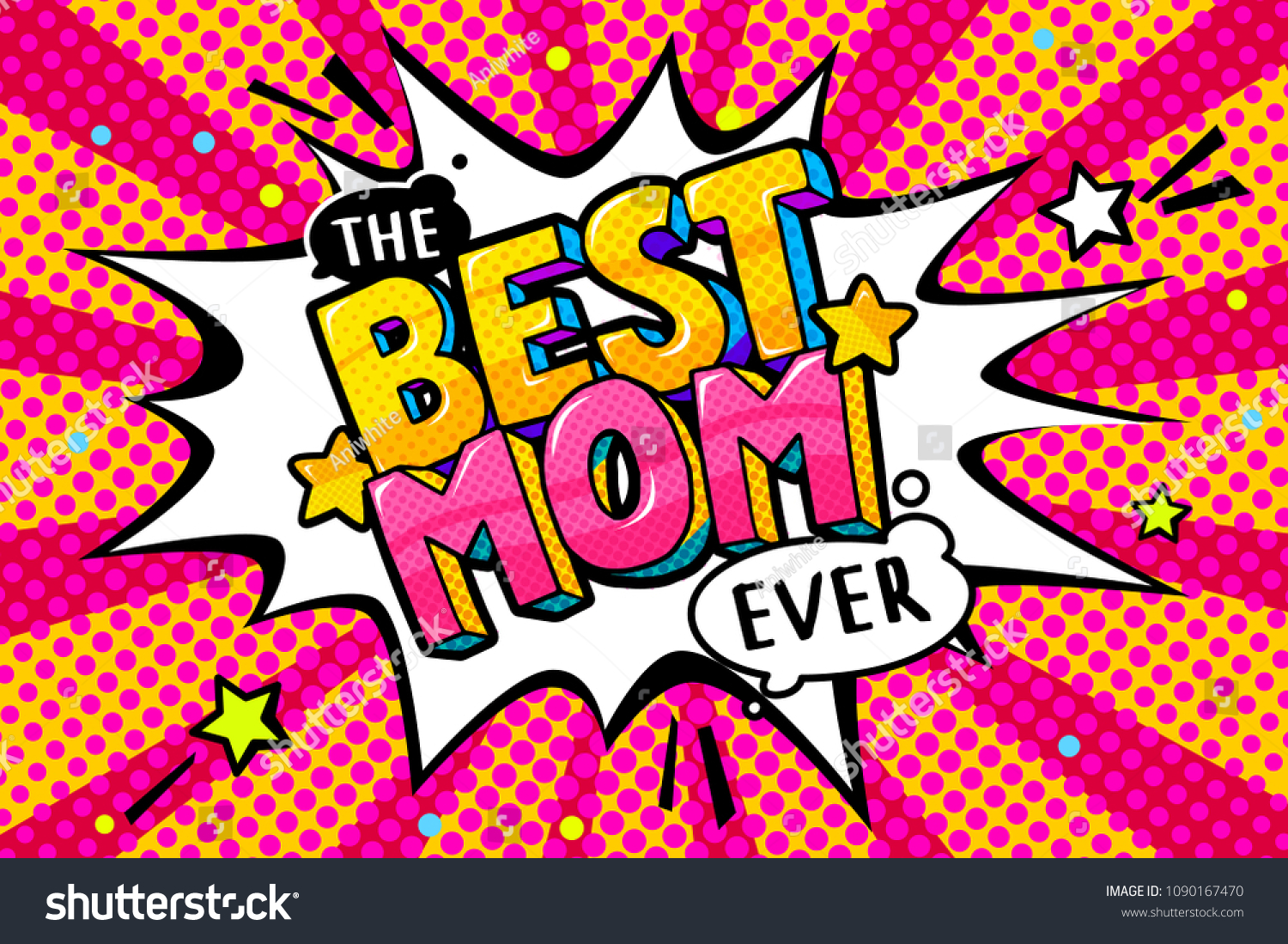 Best Mom message in sound speech bubble in pop art style for Happy Mother's Day celebration.