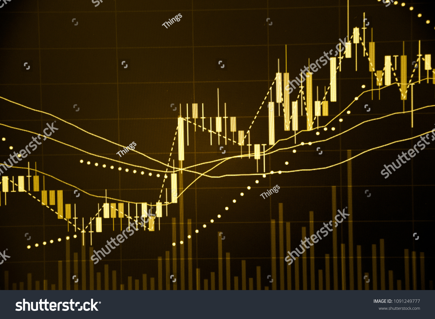 Abstract financial trading graphs and digital number on monitor. Background of gold and blue digital chart to represent stock market trend.