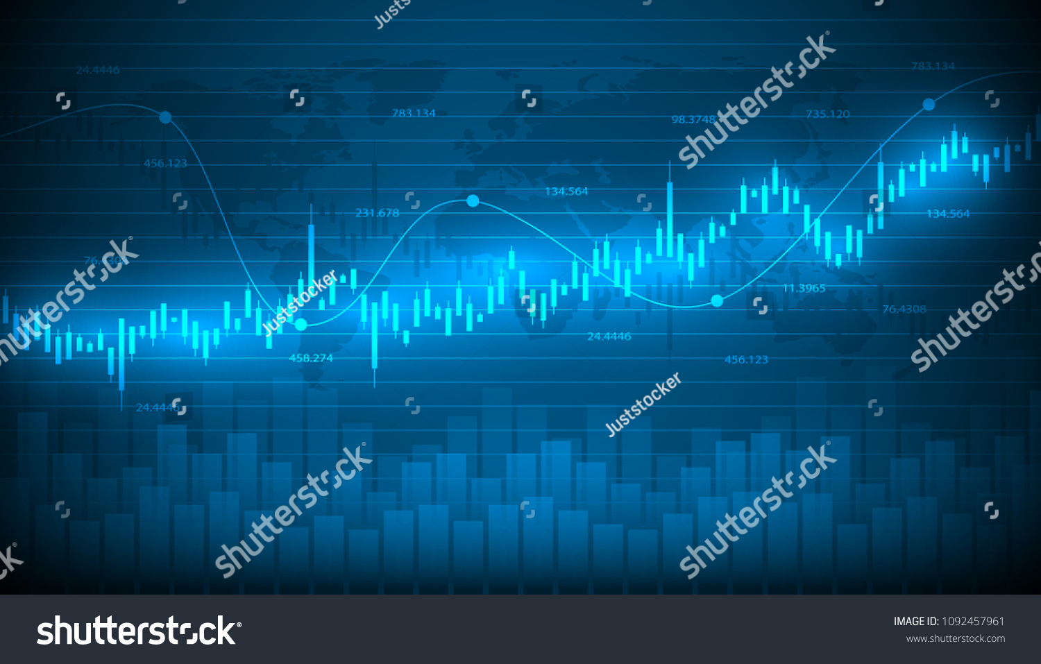 Economic graph with diagrams on the stock market  for business and financial concepts and reports.Abstract blue vector background
