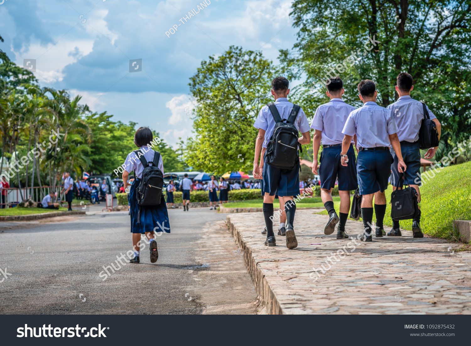The high school students are going back home after school in Thailand  southeast Asia.