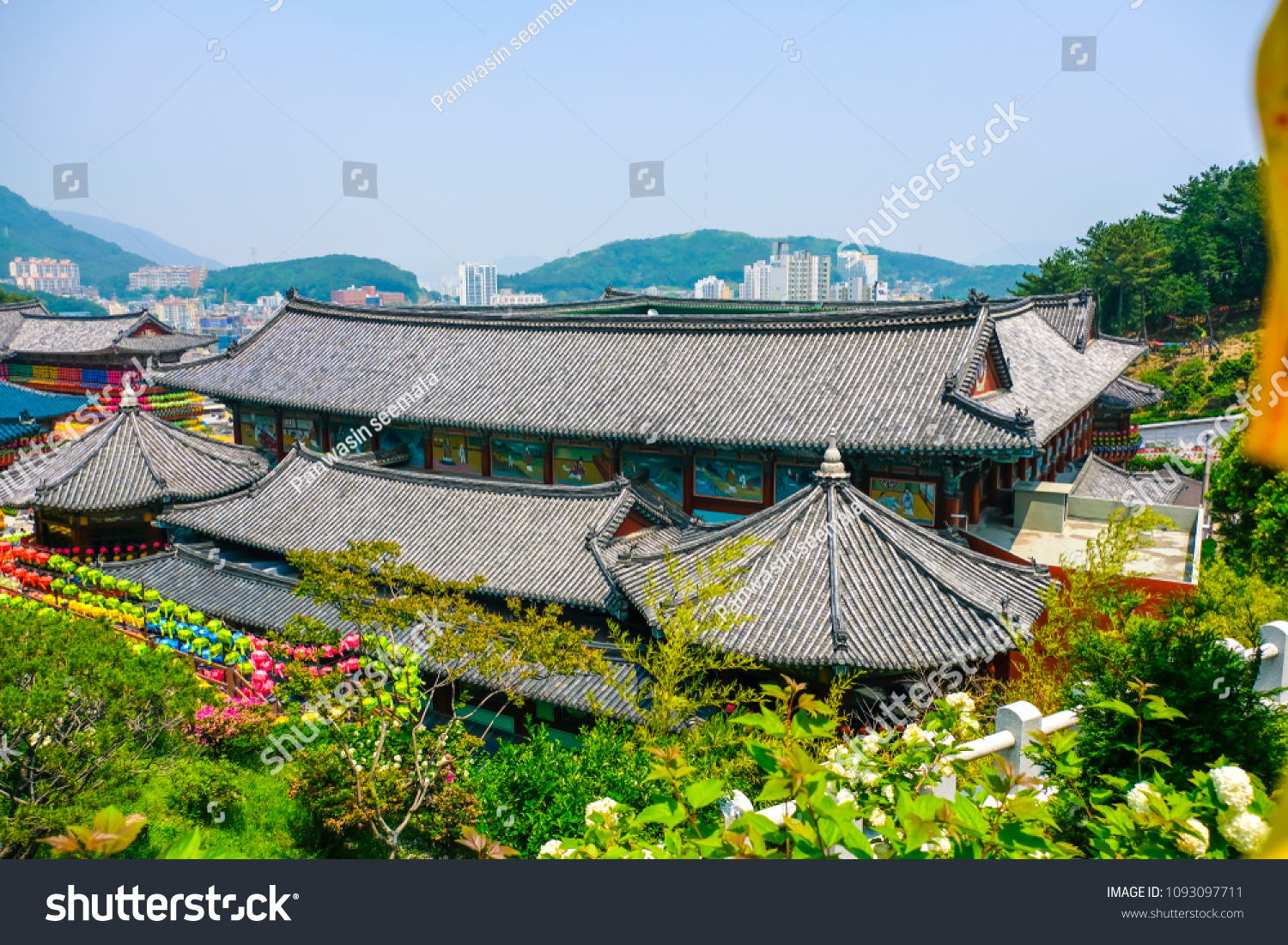 View of Samgwangsa temple in Busan city of South Korea. Thousands of paper lanterns decorate Samgwangsa Temple in Busan South Korea for Buddha's Birthday.