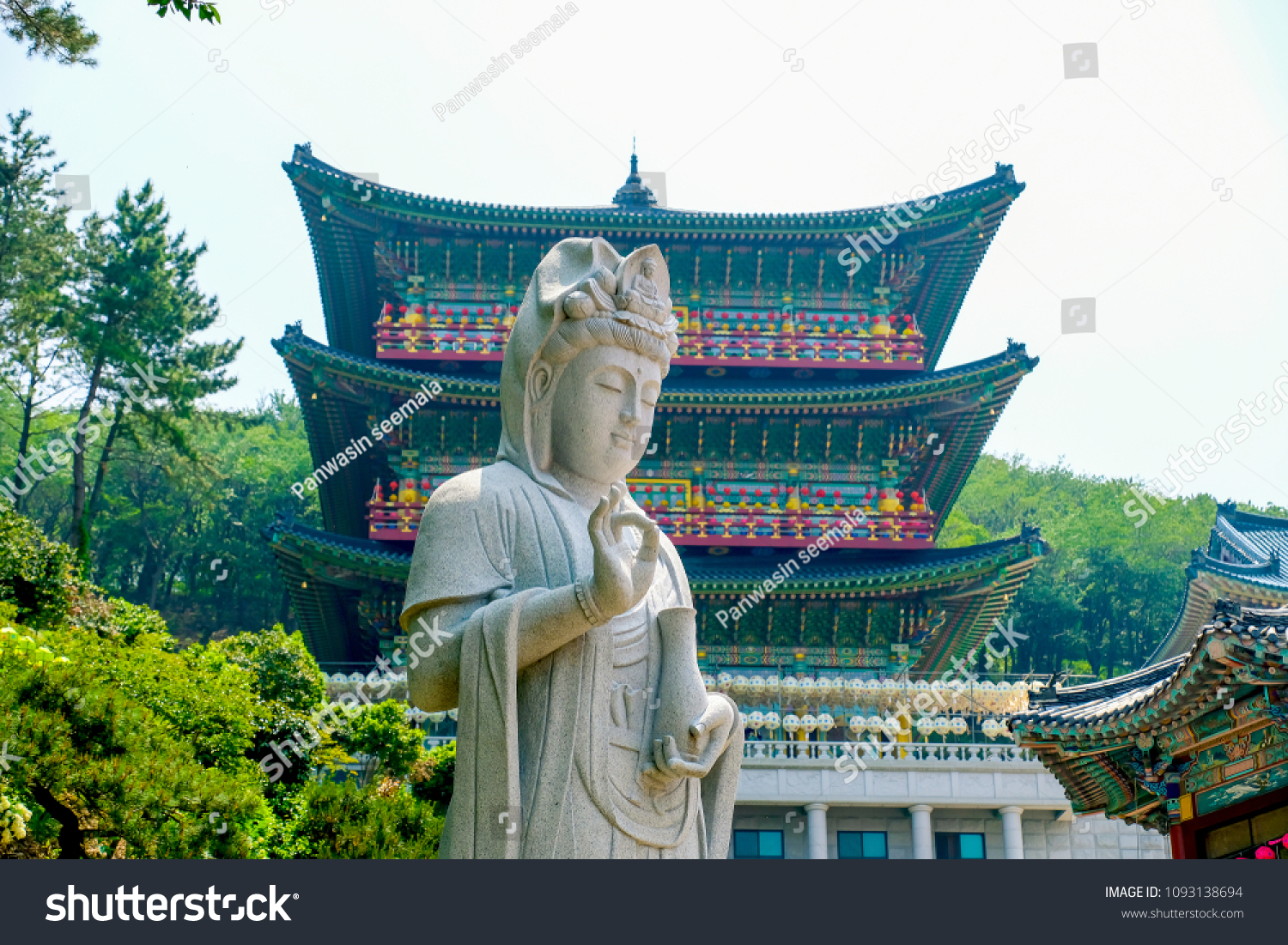 View of Samgwangsa temple in Busan city of South Korea. Thousands of paper lanterns decorate Samgwangsa Temple in Busan South Korea for Buddha's Birthday.