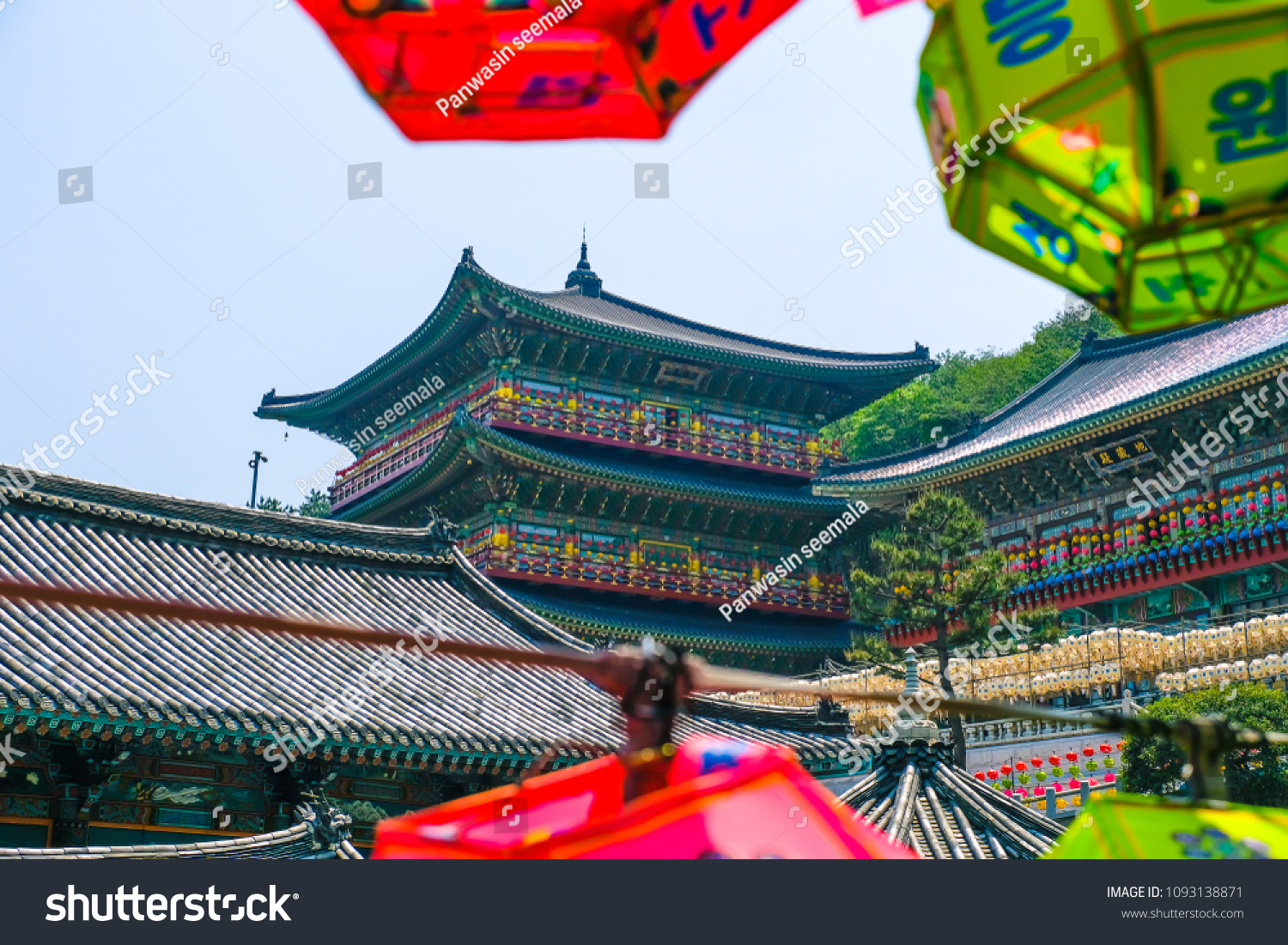 View of Samgwangsa temple in Busan city of South Korea. Thousands of paper lanterns decorate Samgwangsa Temple in Busan South Korea for Buddha's Birthday.