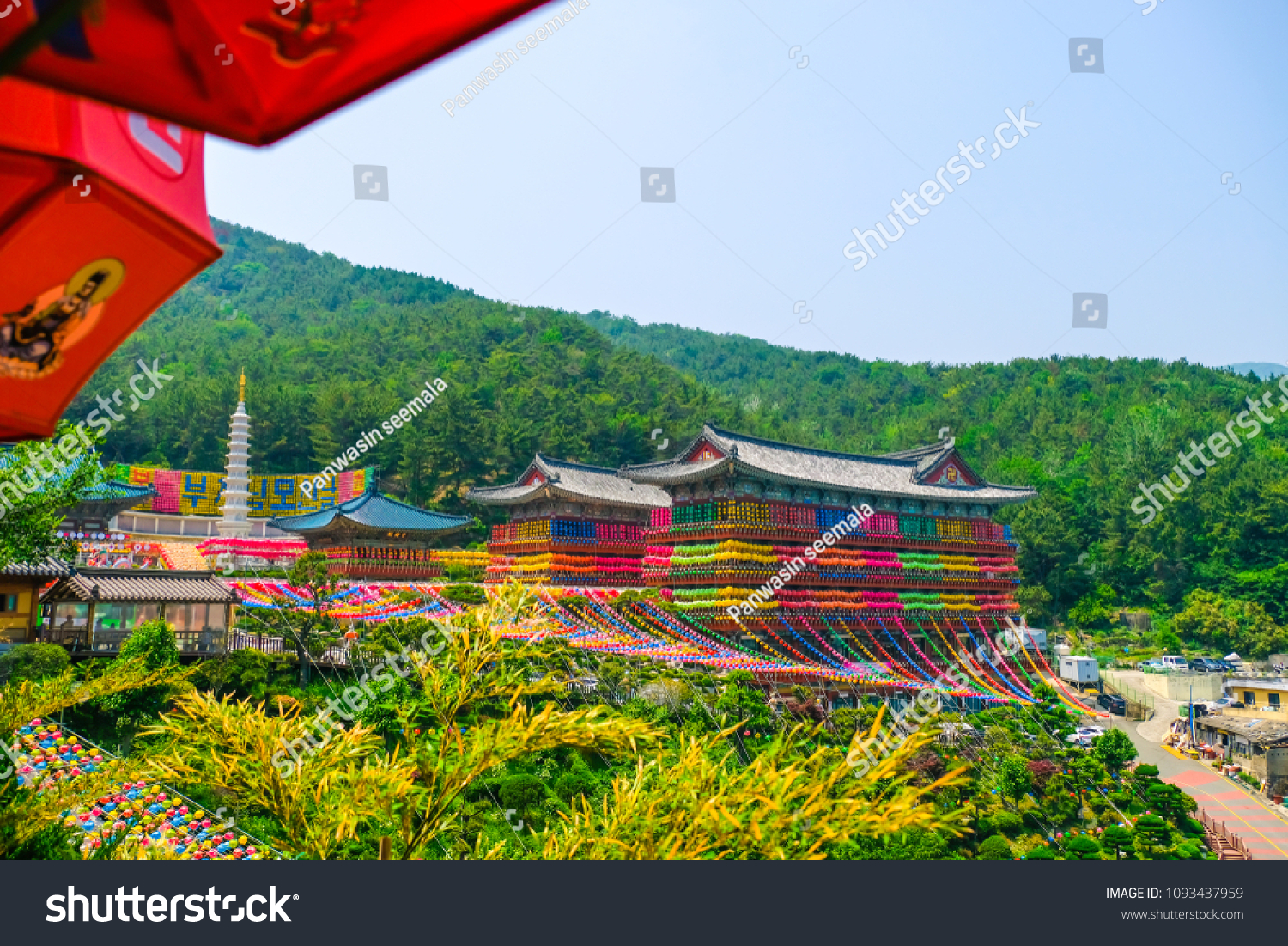 View of Samgwangsa temple in Busan city of South Korea. Thousands of paper lanterns decorate Samgwangsa Temple in Busan South Korea for Buddha's Birthday.