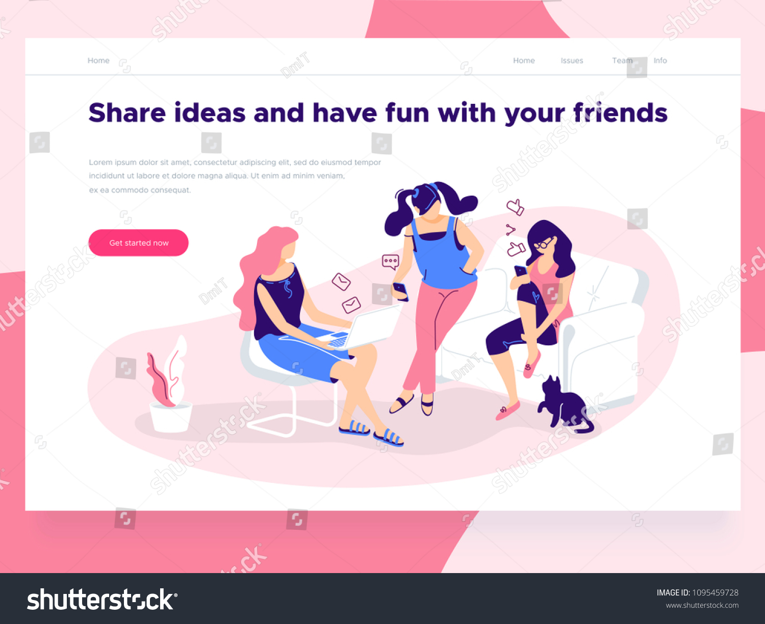 Relationship  online dating and social networking concept - girls holding mobile phones chat  share ideas on the Internet and have fun. Landing concept. 3d isometric. Line style illustration.