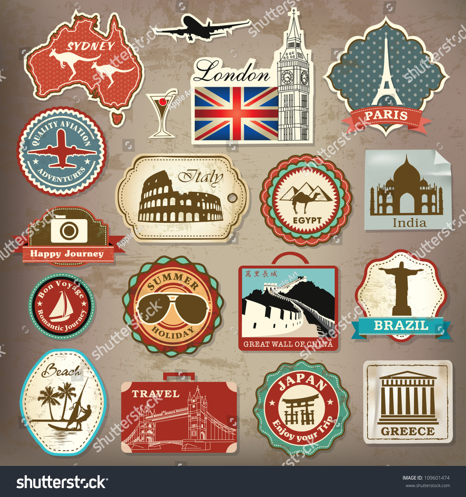 Collection of vintage retro grunge vacation & travel labels  labels  badges and icons