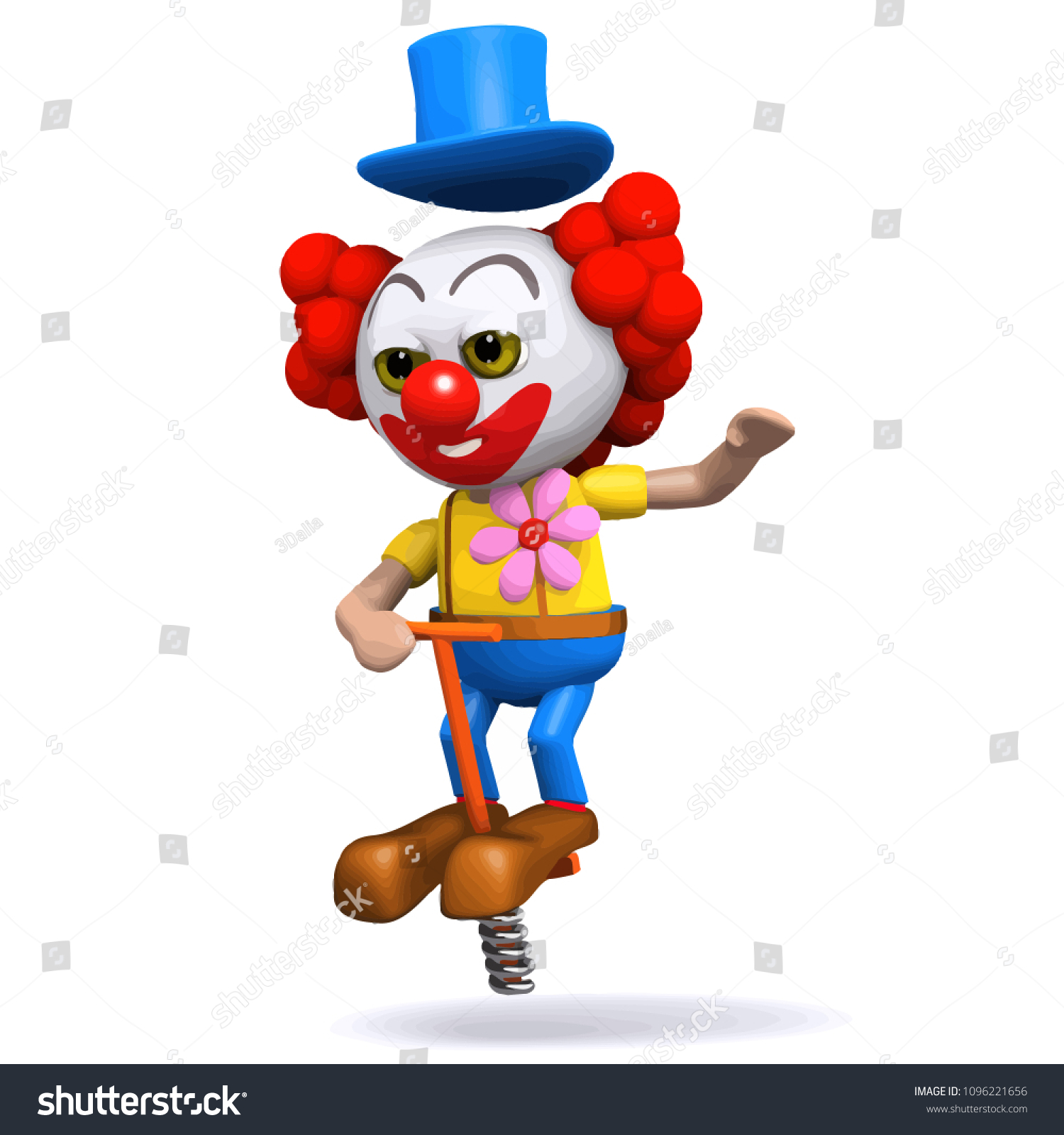 3d render of a clown on a pogo stick