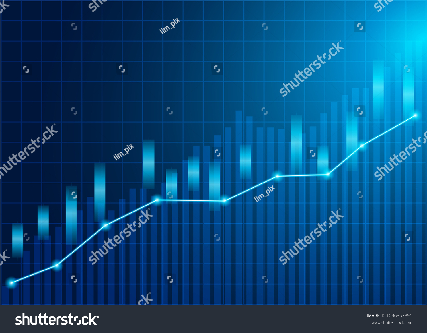 Stock market. Candle stick graph chart of stock market investment trading. Stock market data. Bullish point  Trend of graph . blue background. Vector illustration

