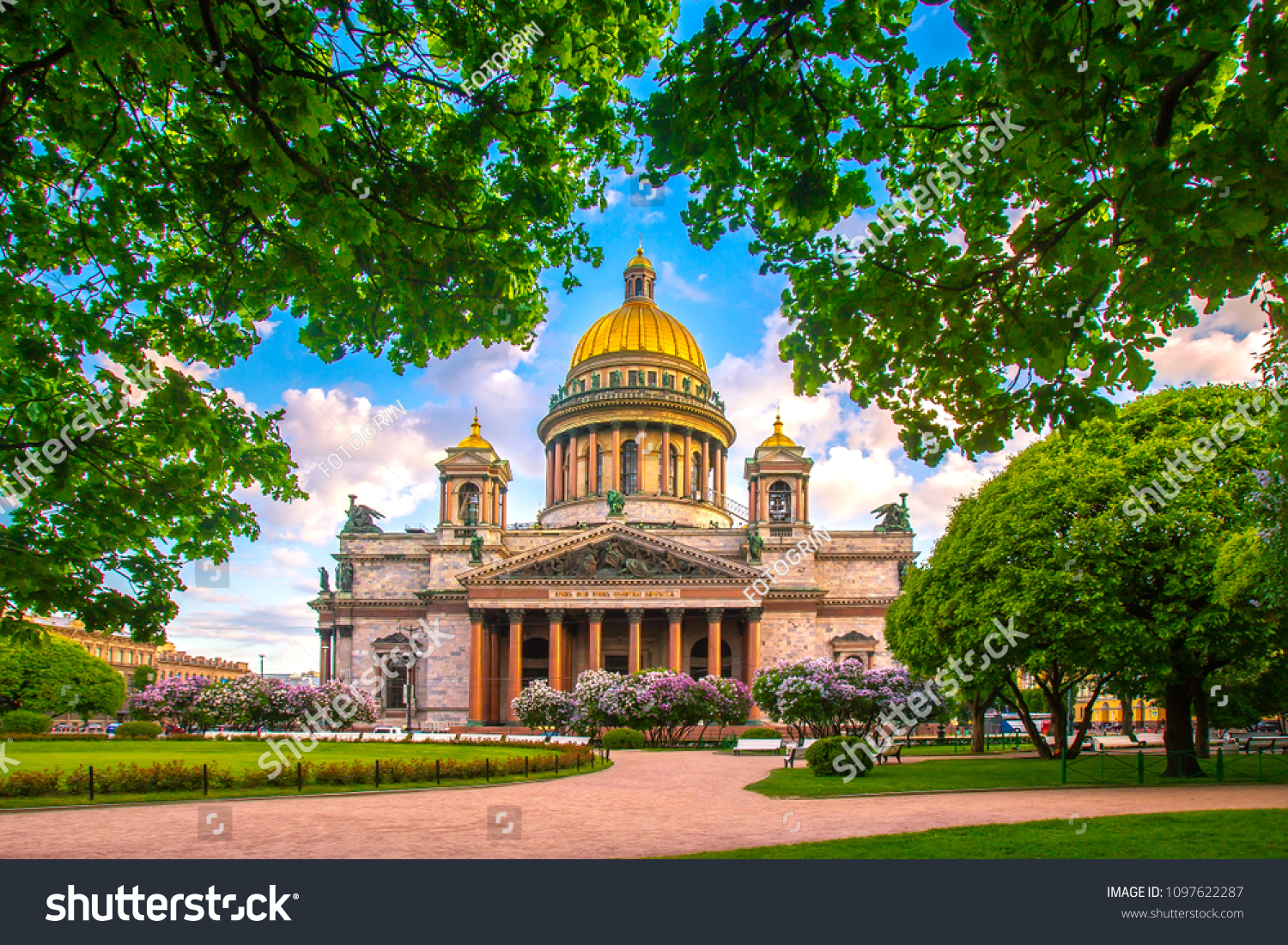 Saint Petersburg. Saint Isaac's Cathedral. Museums of Petersburg. St. Isaac's Square. Summer in St. Petersburg. St. Isaac's Cathedral in the crowns of trees. Russia.