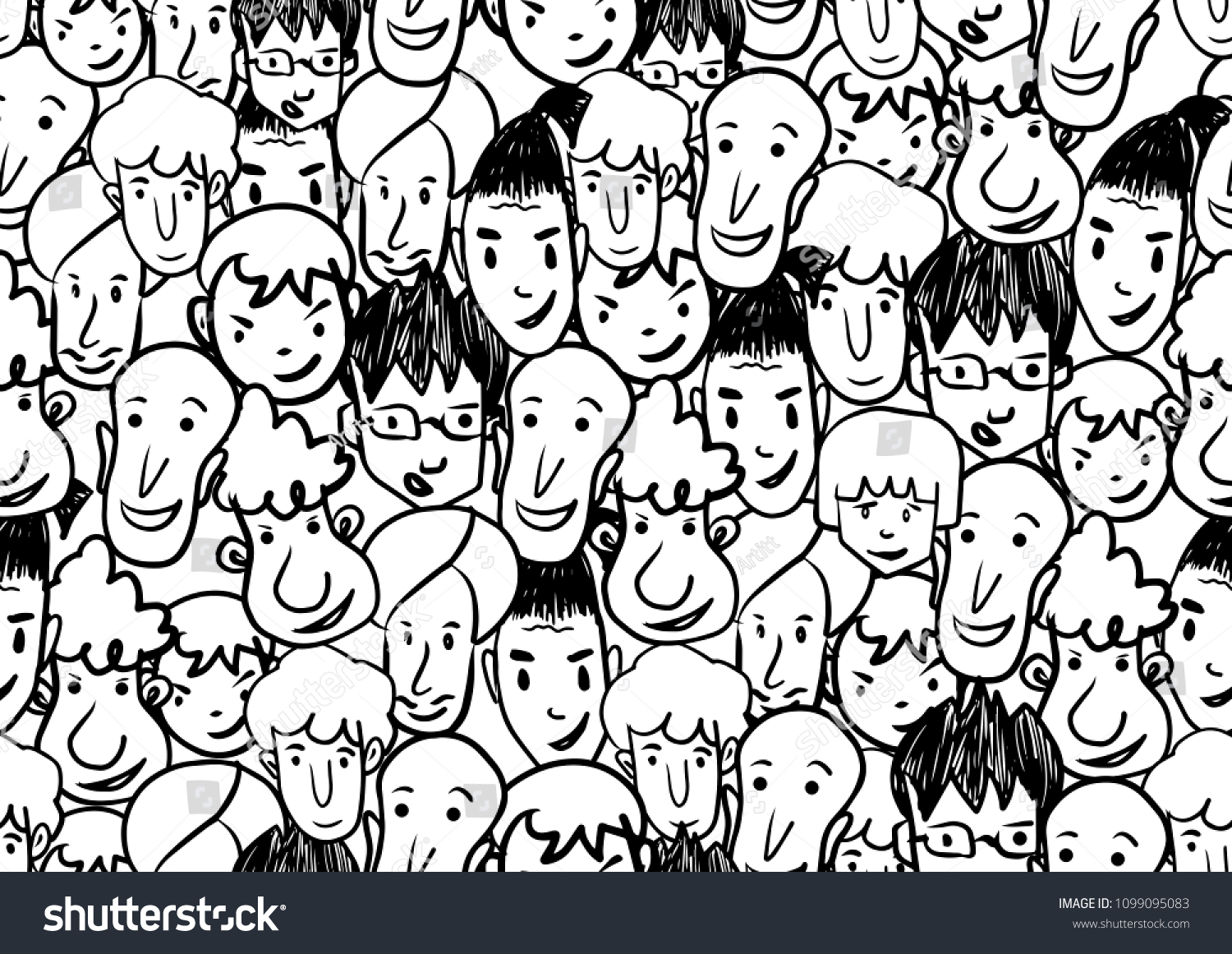 Men Face icon - hand drawn seamless pattern vector illustration for fabric  cloth  package  wall  decoration  furniture  printing media. Black and white background design.