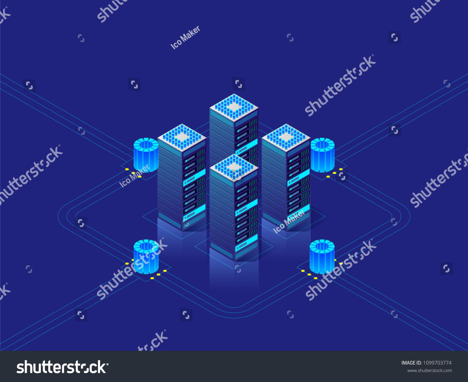 Data center concept. Abstract high technology background for website  header  banner. Vector isometric illustration