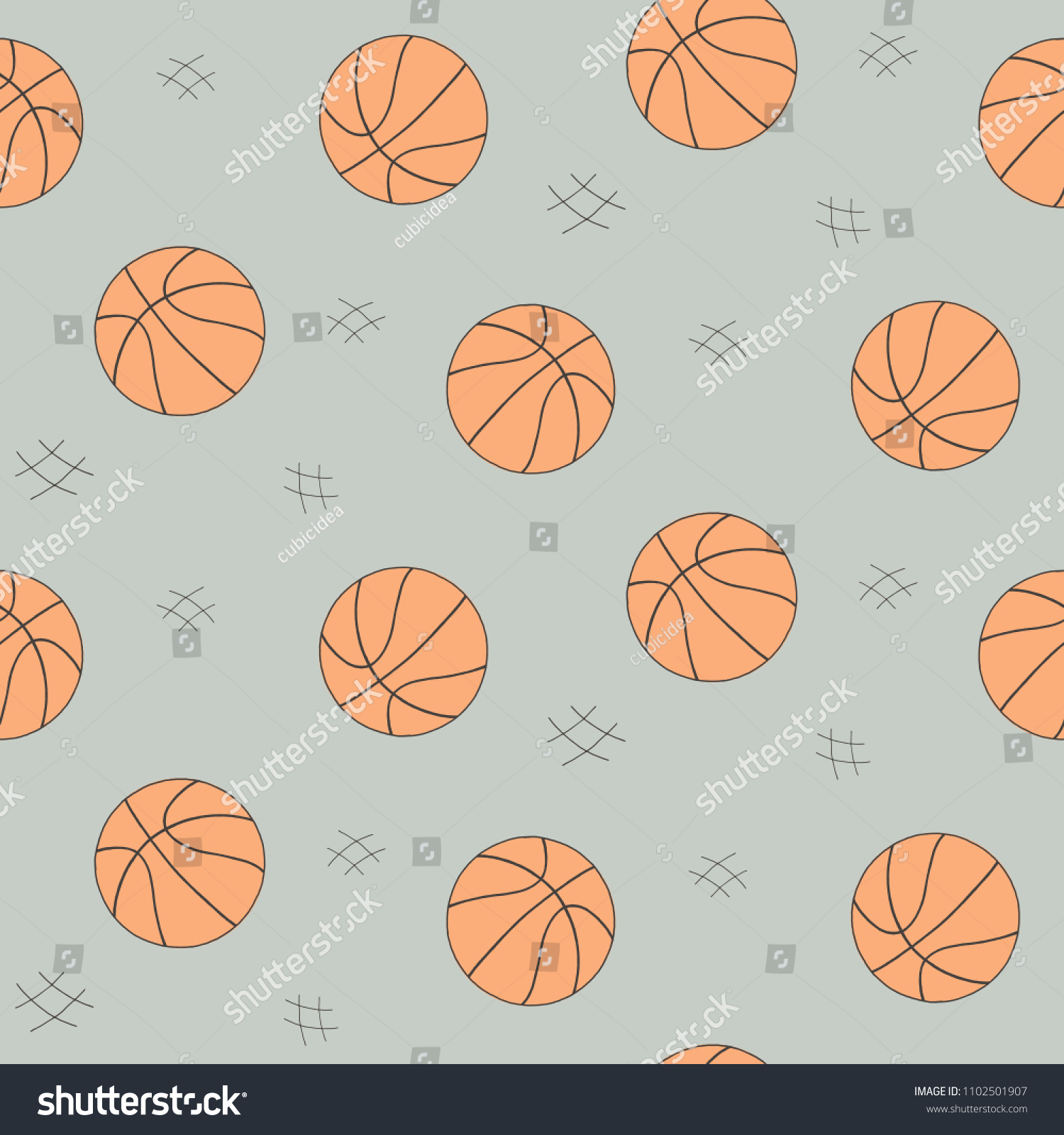 Basketball ball seamless pattern for background  web  style elements. Hand drawn sketch. Sport vector collection