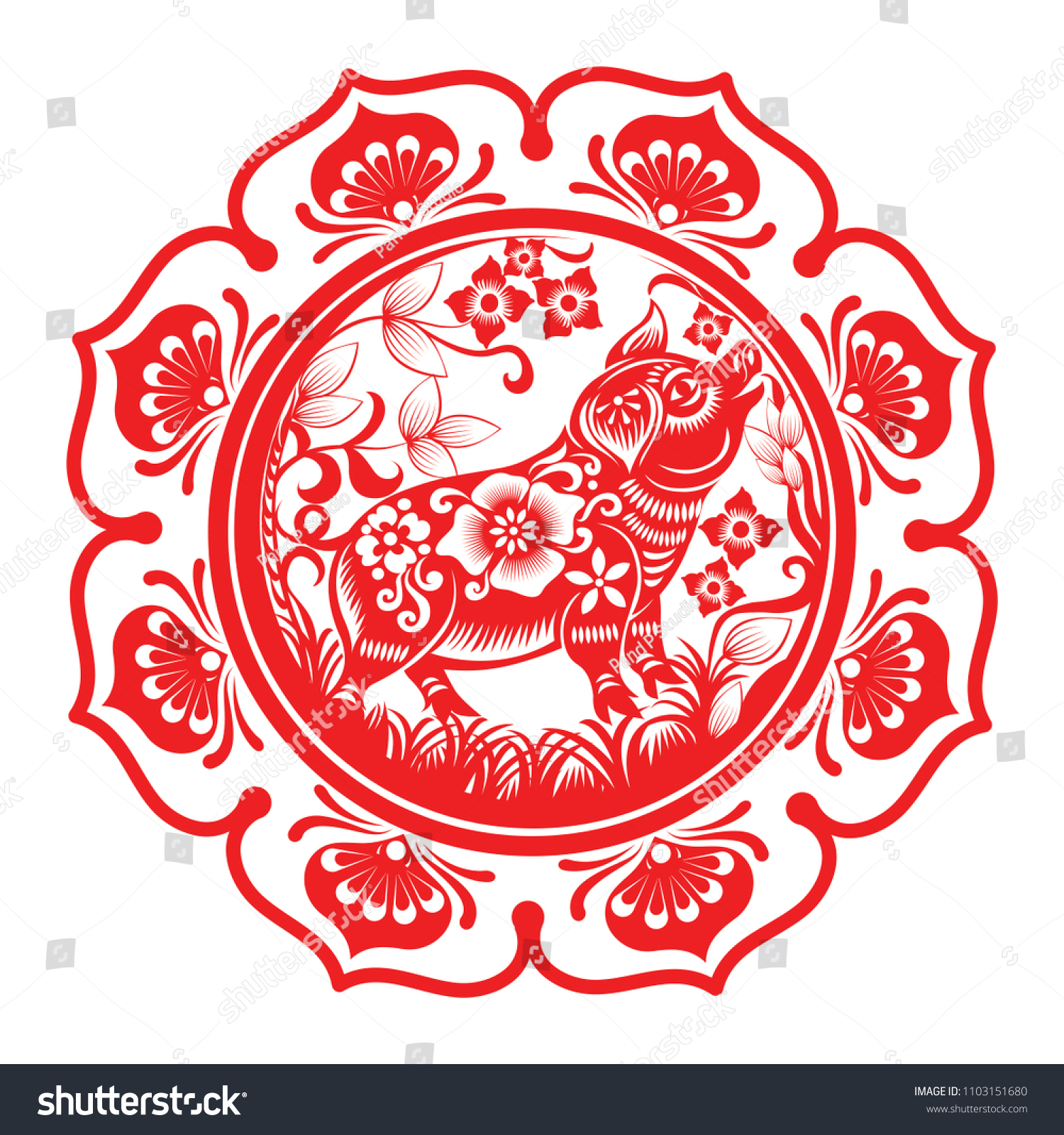 traditionalchinesepapercutzodiacsignyearofpig