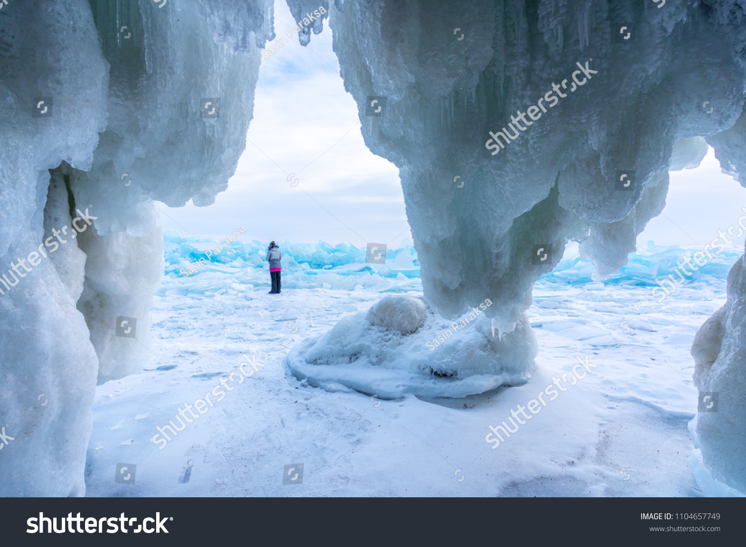 Frozen ice cave at frozen lake Baikal in Siberia  Russia