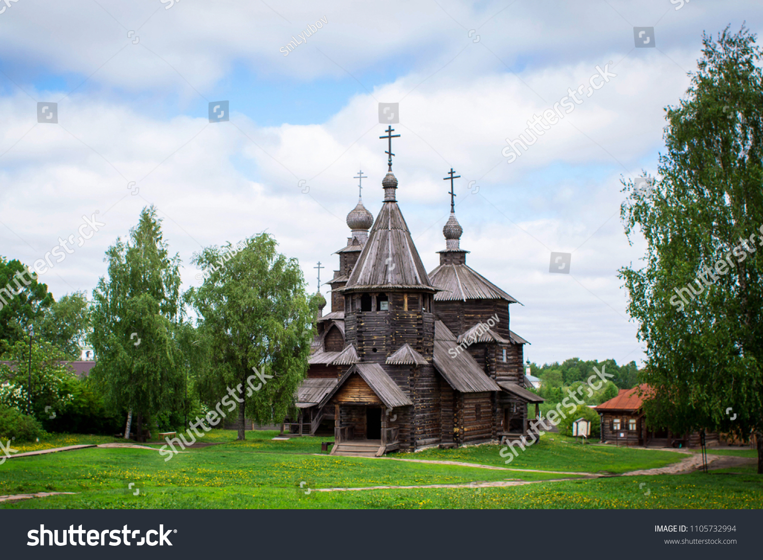 Old wooden Russian Orthodox Church. Museum of wooden architecture in Suzdal  Russia