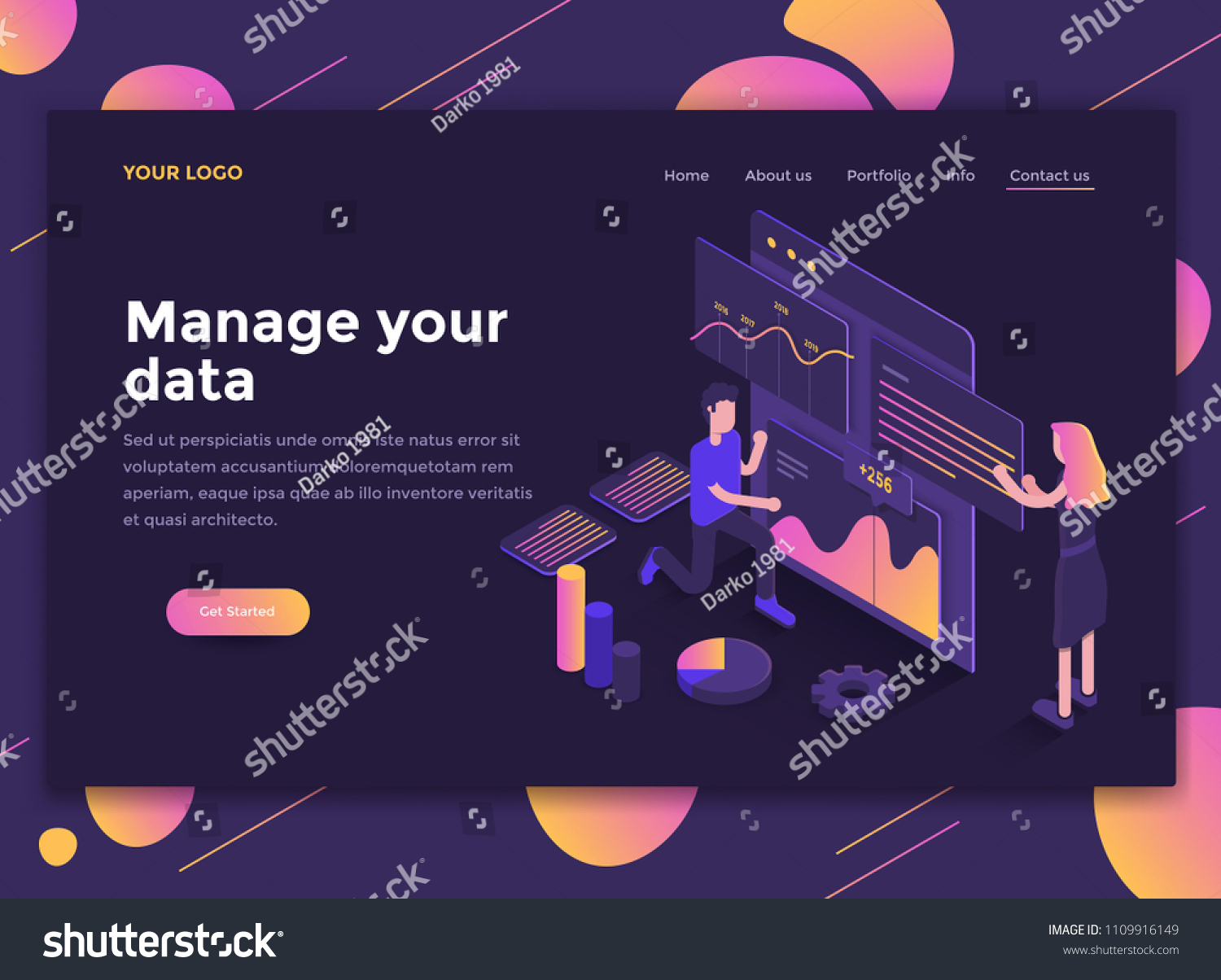 Modern flat design isometric concept of Manage your data for website and mobile website. Landing page template  dark theme. Easy to edit and customize. Vector illustration
