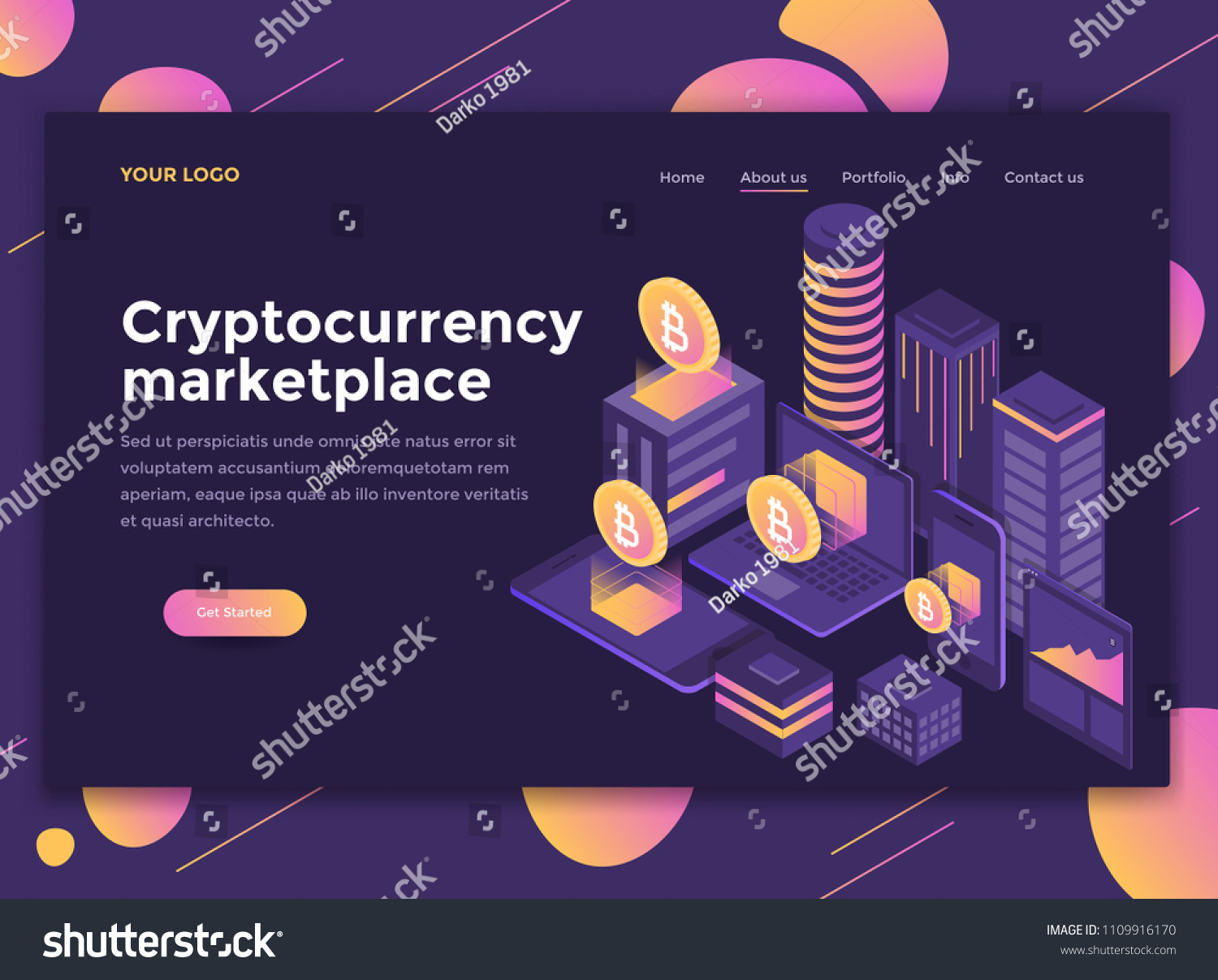 Modern flat design isometric concept of Cryptocurrency Marketplace for website and mobile website. Landing page template  dark theme. Easy to edit and customize. Vector illustration