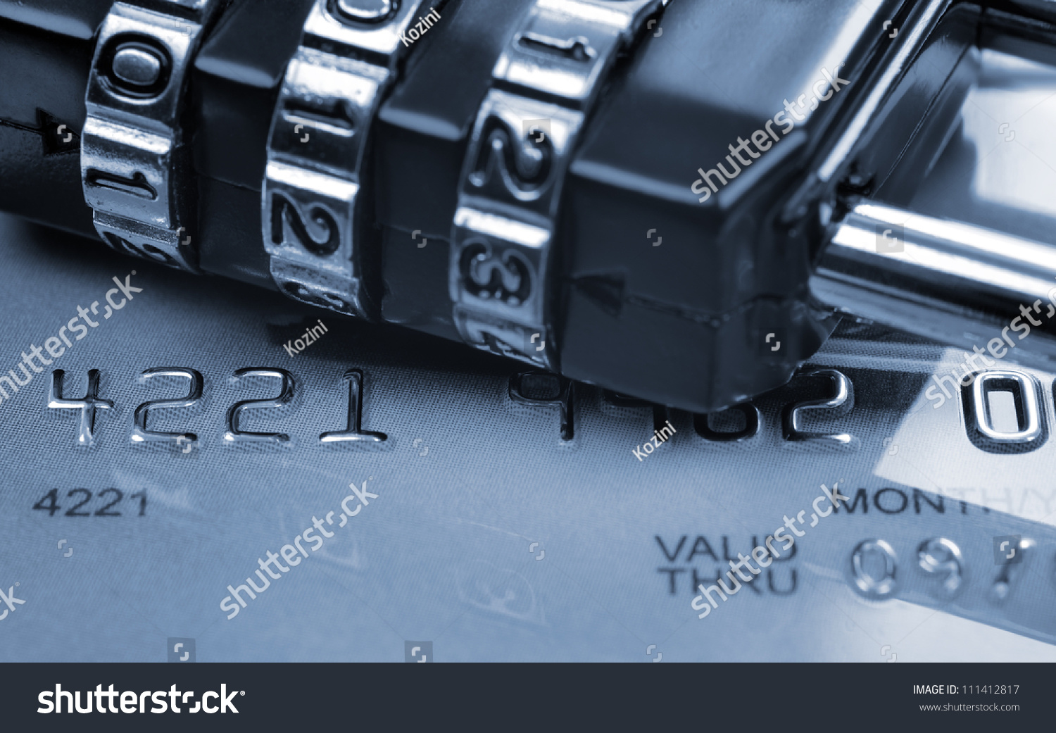 Security concept in transaction (toned in blue). Card expired a few years ago.