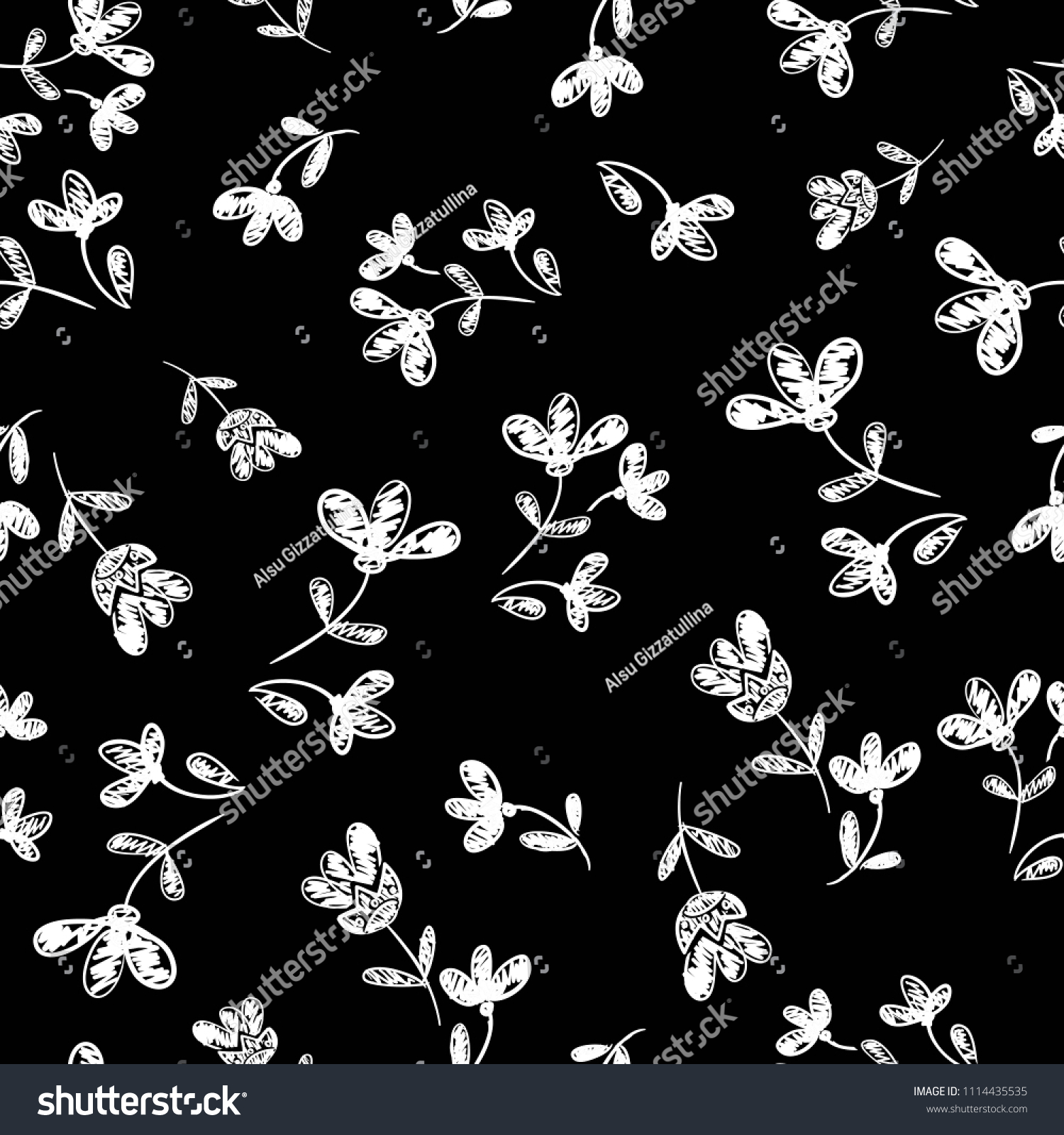 Hand Drawn Monochrome Flowers Pattern Seamless_站酷海洛_正版图片_视频_字体_音乐素材交易平台 ...
