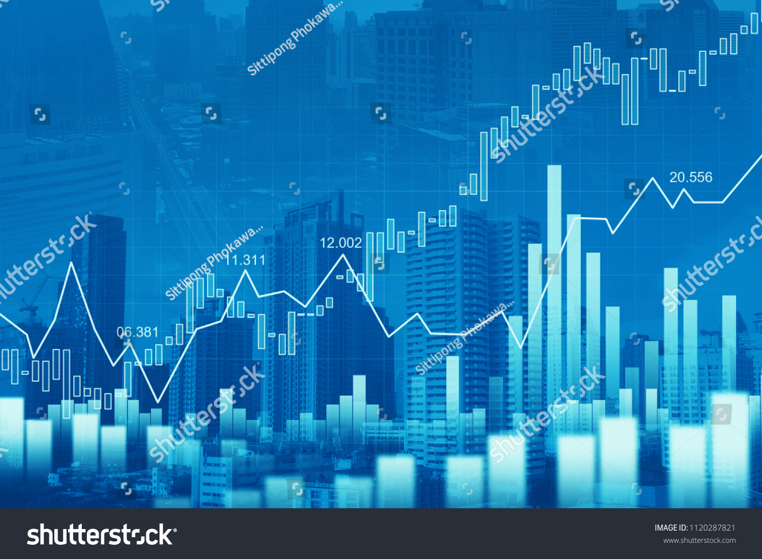 Stock market or forex trading graph in graphic double exposure concept suitable for financial investment or Economic trends business idea and all art work design. Abstract finance background