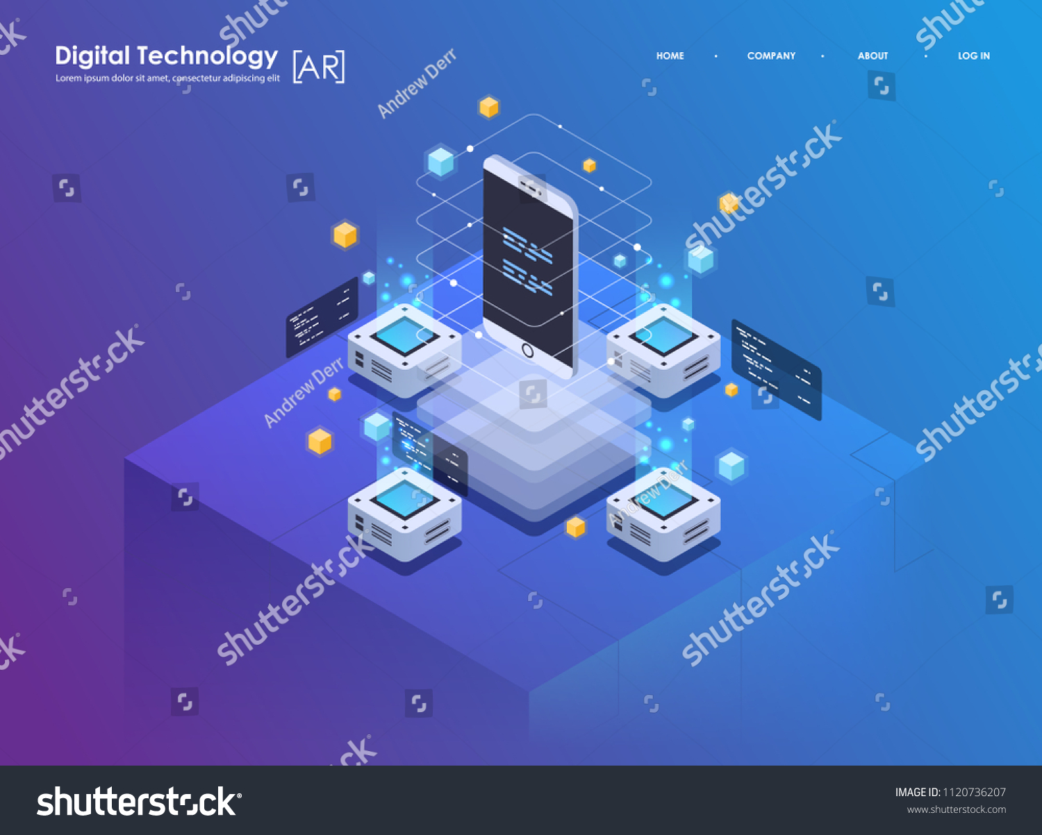 Isometric design concept virtual reality and augmented reality. AR and VR Development. Digital Media Technology for website and mobile app.
