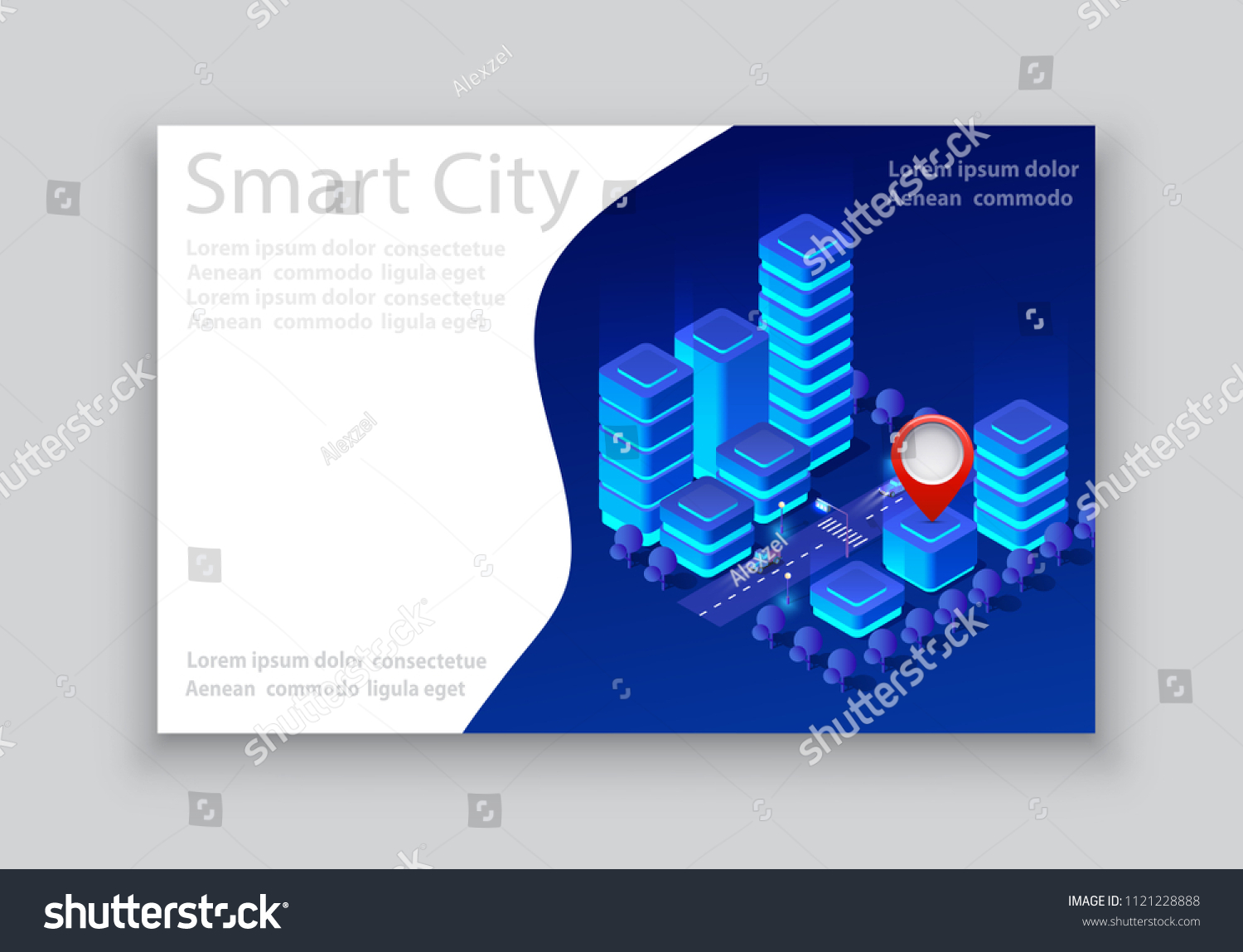 Isometric city business card template of violet colors 3d building modern town street  urban road architecture. Ultraviolet illustration map of isometry for the design concept.