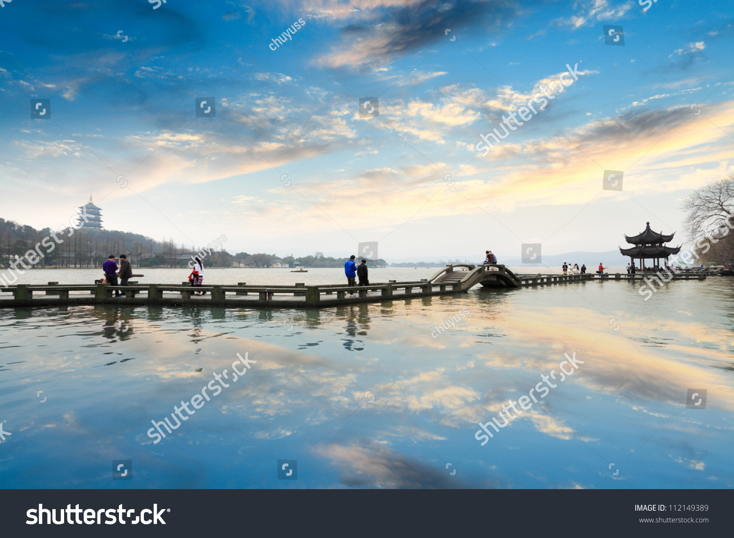 the west lake at afterglow in hangzhou China