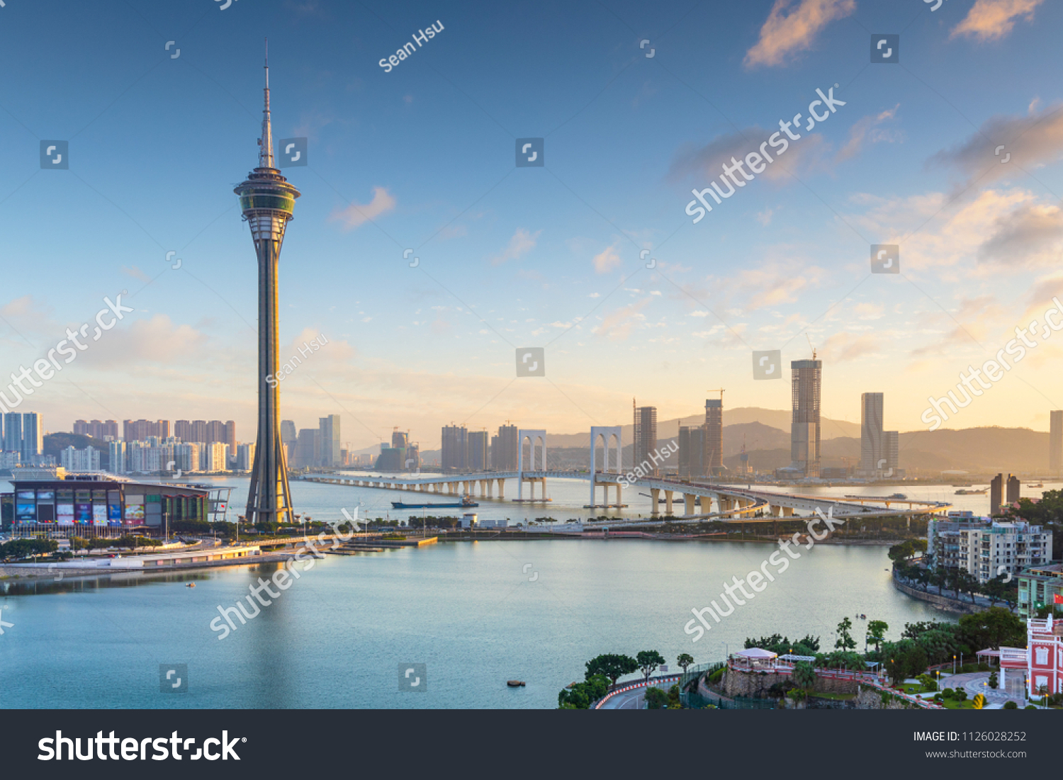 Macau city skyline at sunset