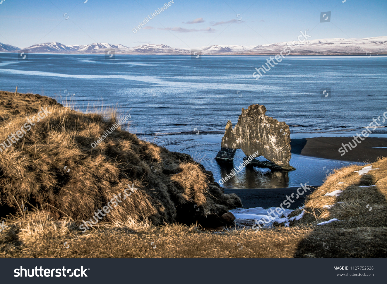 Hvitserkur troll rock  high basalt stack located off the shore of north-west Iceland. The stack has the appearance of a dragon  or elephant drinking sea water in Vatnsnes peninsula. 
