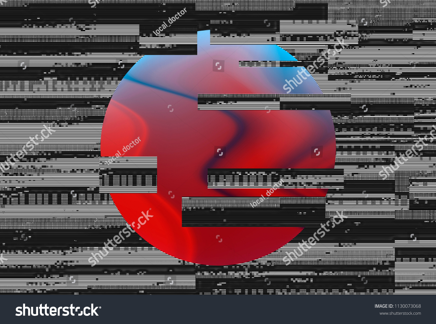 Abstract futuristic illustration with red mysterious sphere and glitched texture on background. Cyberpunk synthwave style.