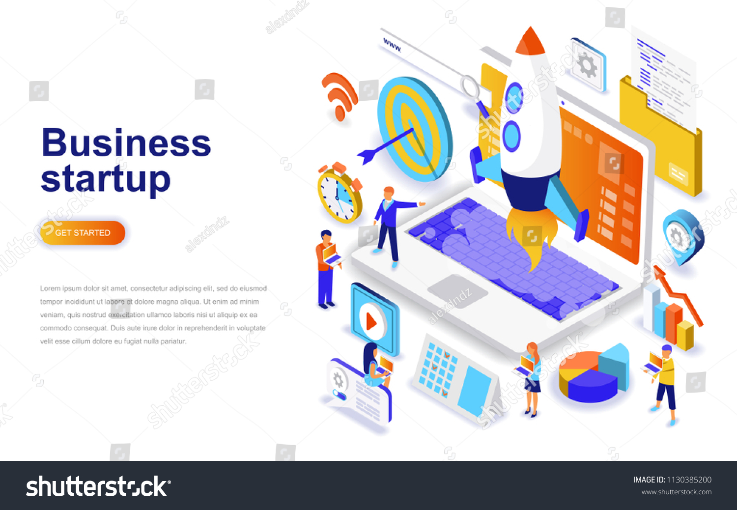 Business startup modern flat design isometric concept. Launch work and people concept. Landing page template. Conceptual isometric vector illustration for web and graphic design.