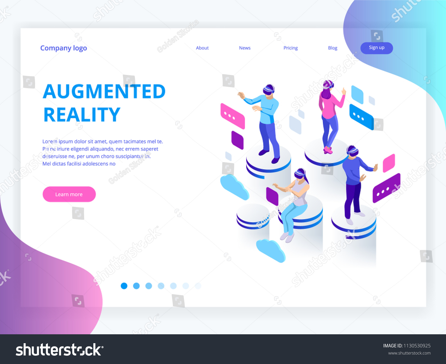 Isometric virtual reality  augmented reality concept. Men and woman wearing virtual reality glasses. Work  learning and entertaining. Vector illustration.