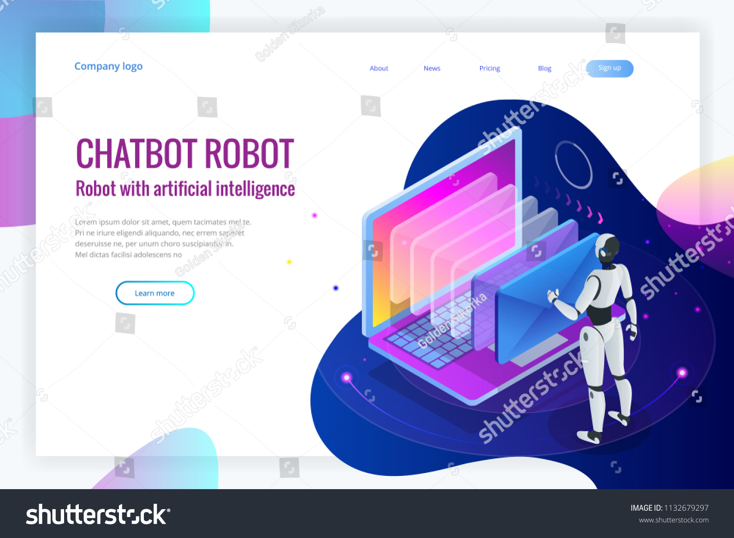 Isometric robots man with artificial intelligence working with a virtual interface in chatbot emails. Message online chat social text vector Illustration