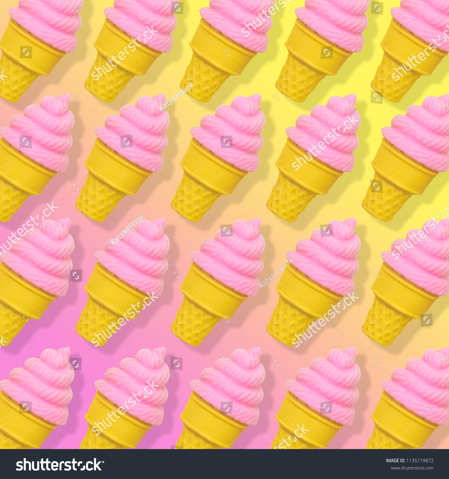 Pattern of pink ice cream on gradient background