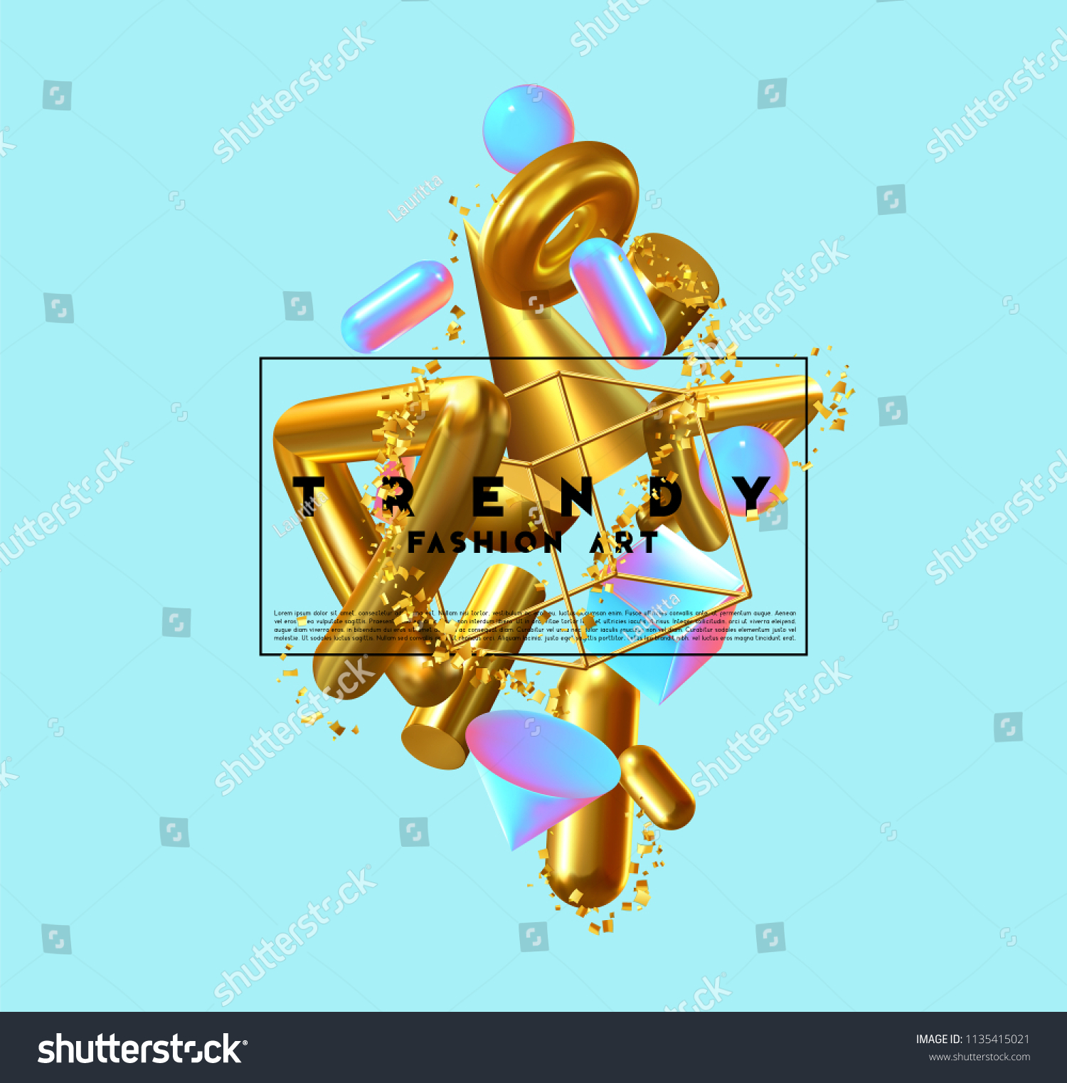 Creative design poster  minimal art trendy vector illustration. Abstract background with shapes 3d. Pattern with geometric figures. Realistic isometric elements of design.