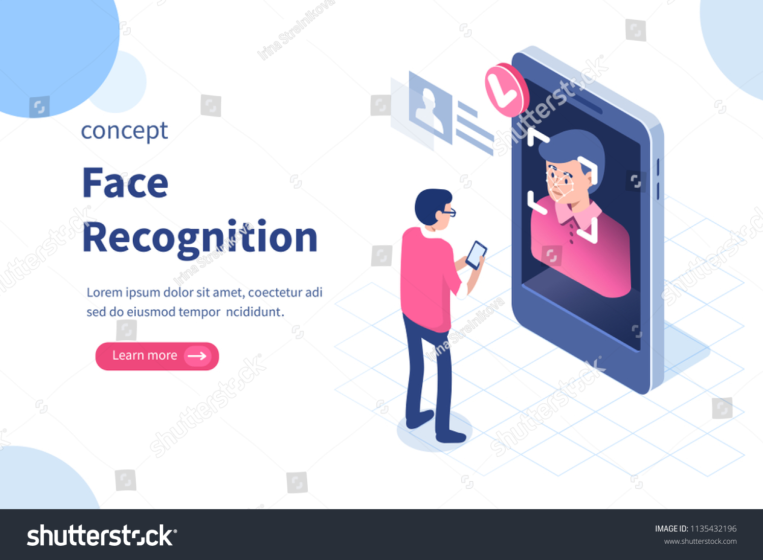 Face recognition concept design. Can use for web banner  infographics  hero images. Flat isometric vector illustration isolated on white background.