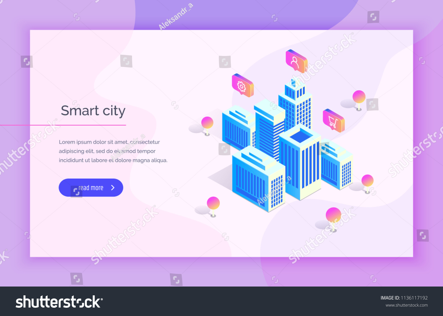 Smart city. Futuristic buildings on an abstract background. Landing  a banner for a website. Modern vector illustration isometric style.	