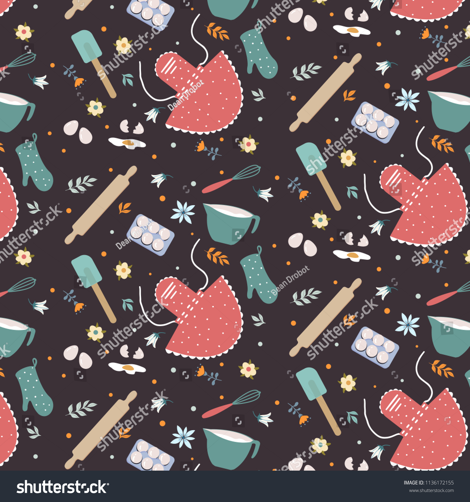 Kitchen baking utensils seamless pattern. Vector illustration