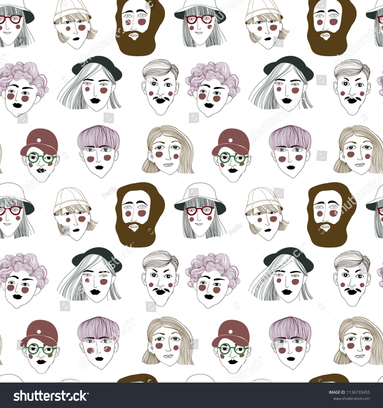 illustration with different types of modern people  seamless vector pattern on a white background