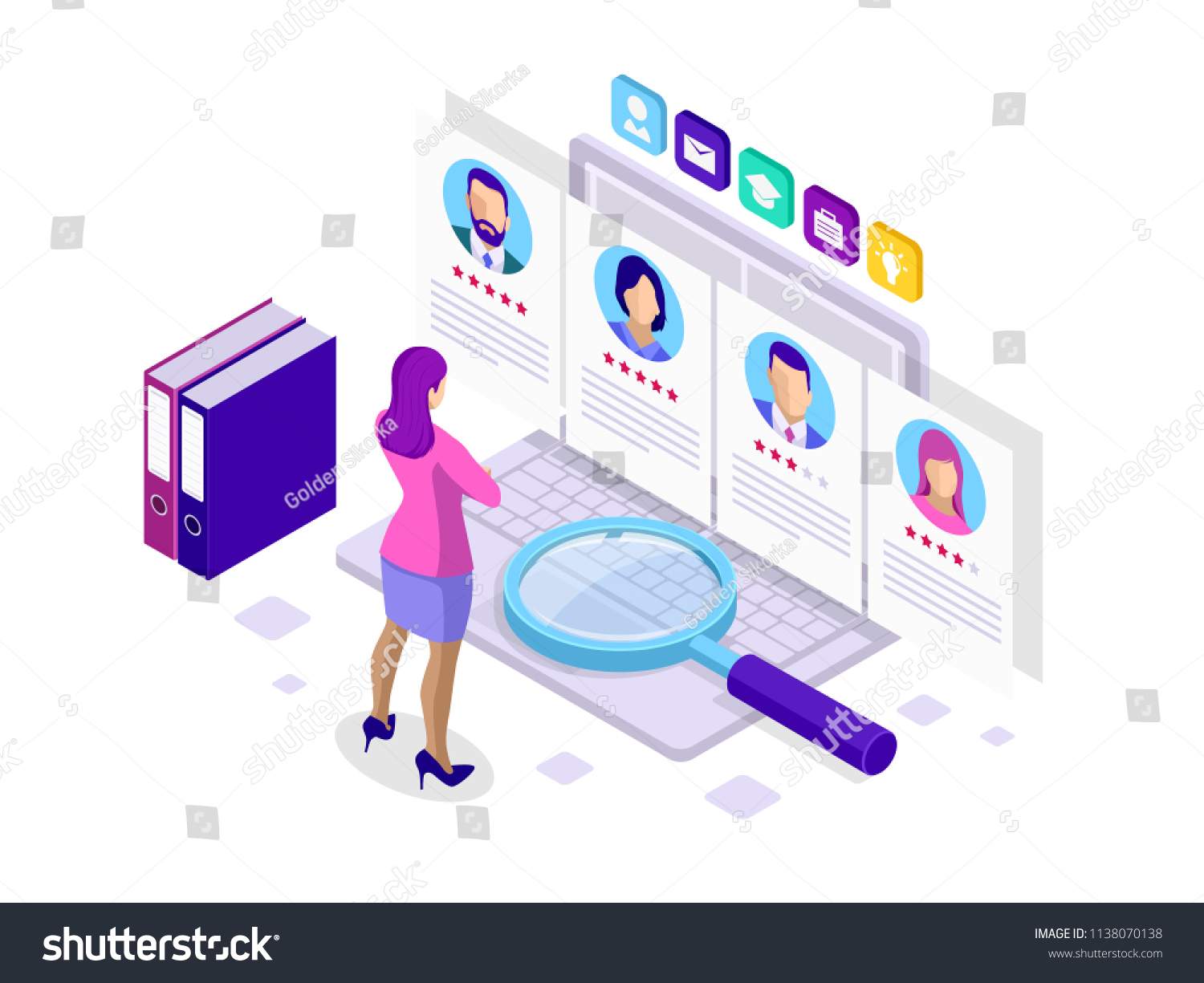 Isometric hiring and recruitment concept for web page  banner  presentation. Job interview  recruitment agency vector illustration