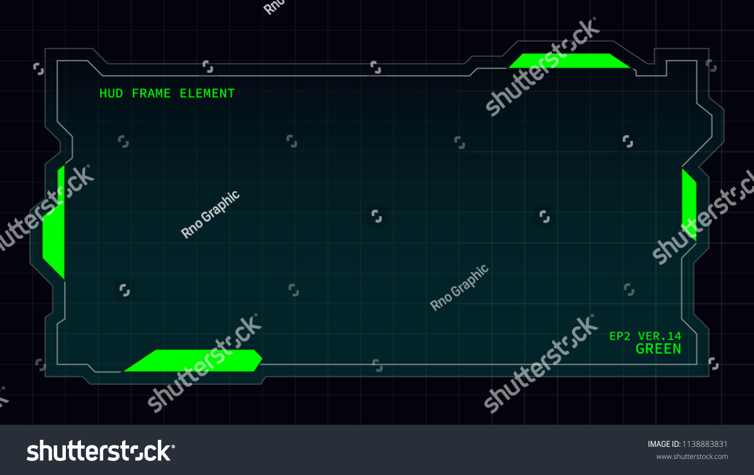 Creative HUD futuristic rectangle frame  virtual Hi-tech display  screen  element for user interface (ui) and control panel design vector template with Green theme color